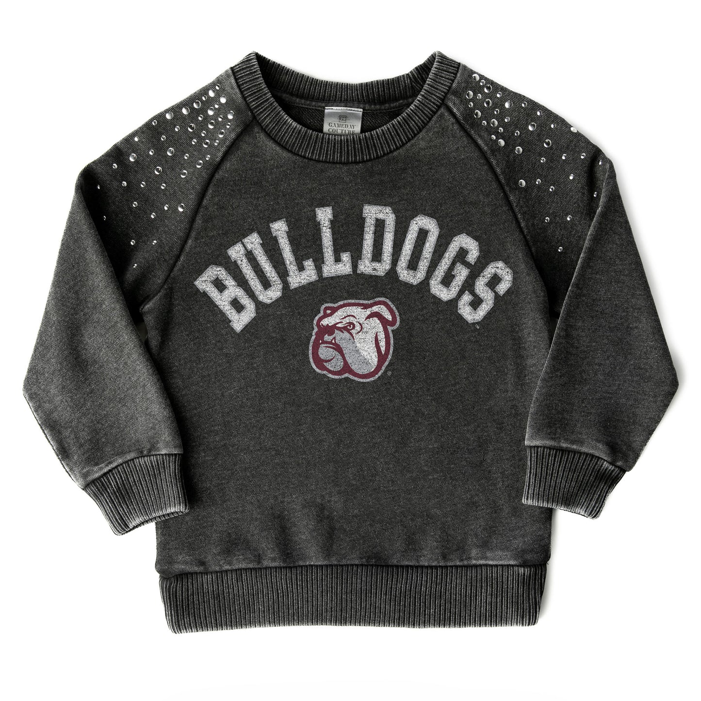 Girls Youth Gameday Couture Charcoal Mississippi State Bulldogs Don't Blink Studded Long Sleeve T-Shirt