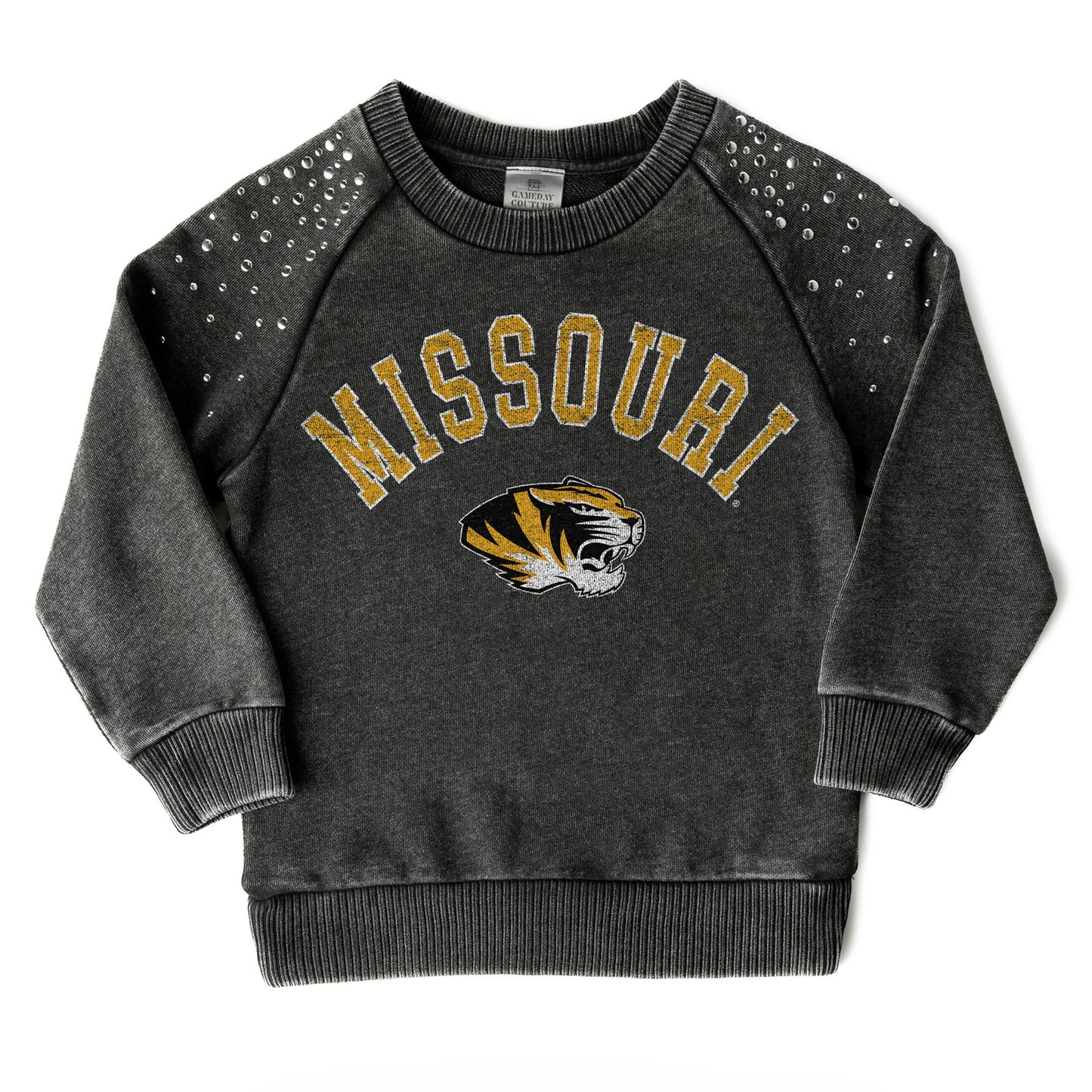 Girls Youth Gameday Couture Charcoal Missouri Tigers Don't Blink Studded Long Sleeve T-Shirt