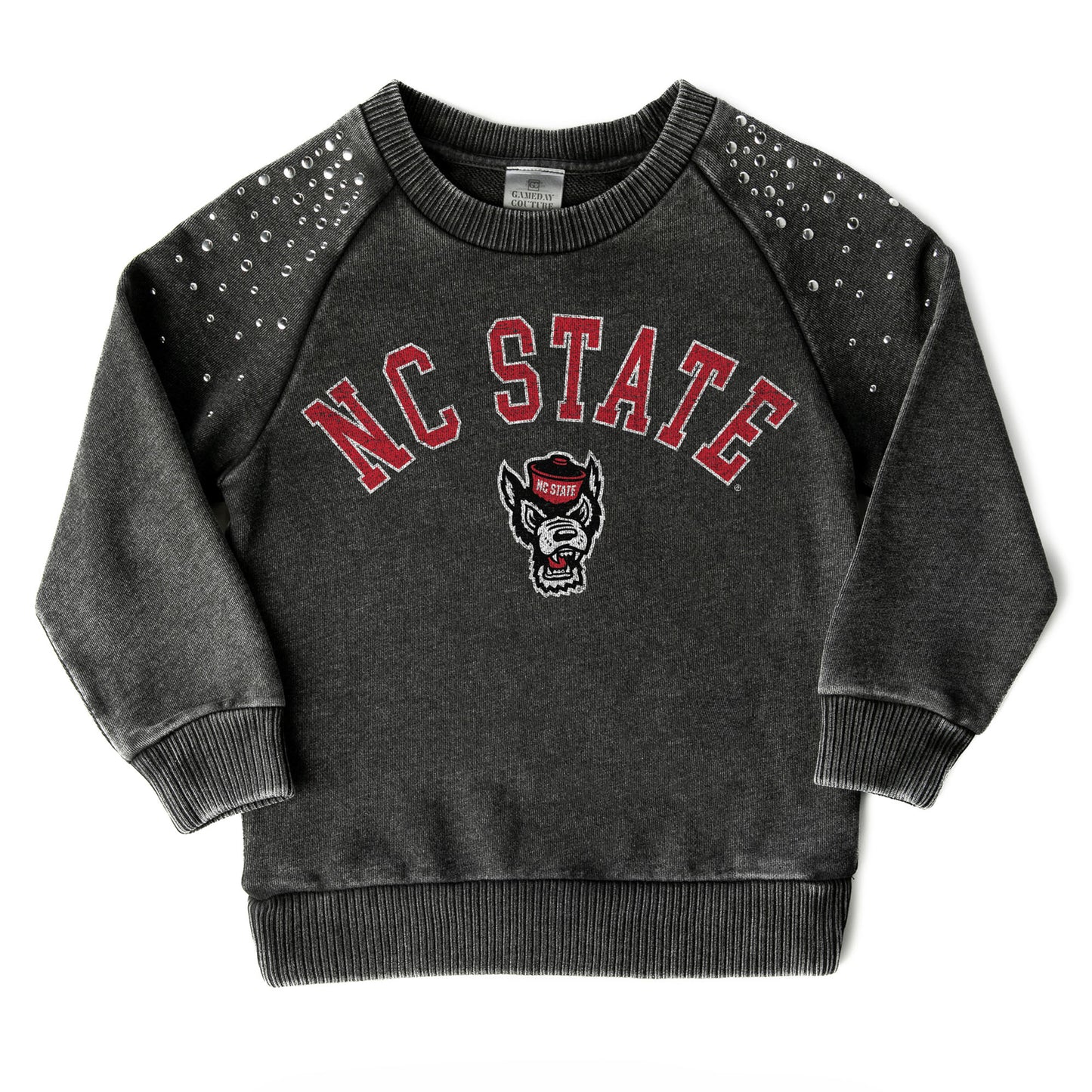 Girls Youth Gameday Couture Charcoal NC State Wolfpack Don't Blink Studded Long Sleeve T-Shirt