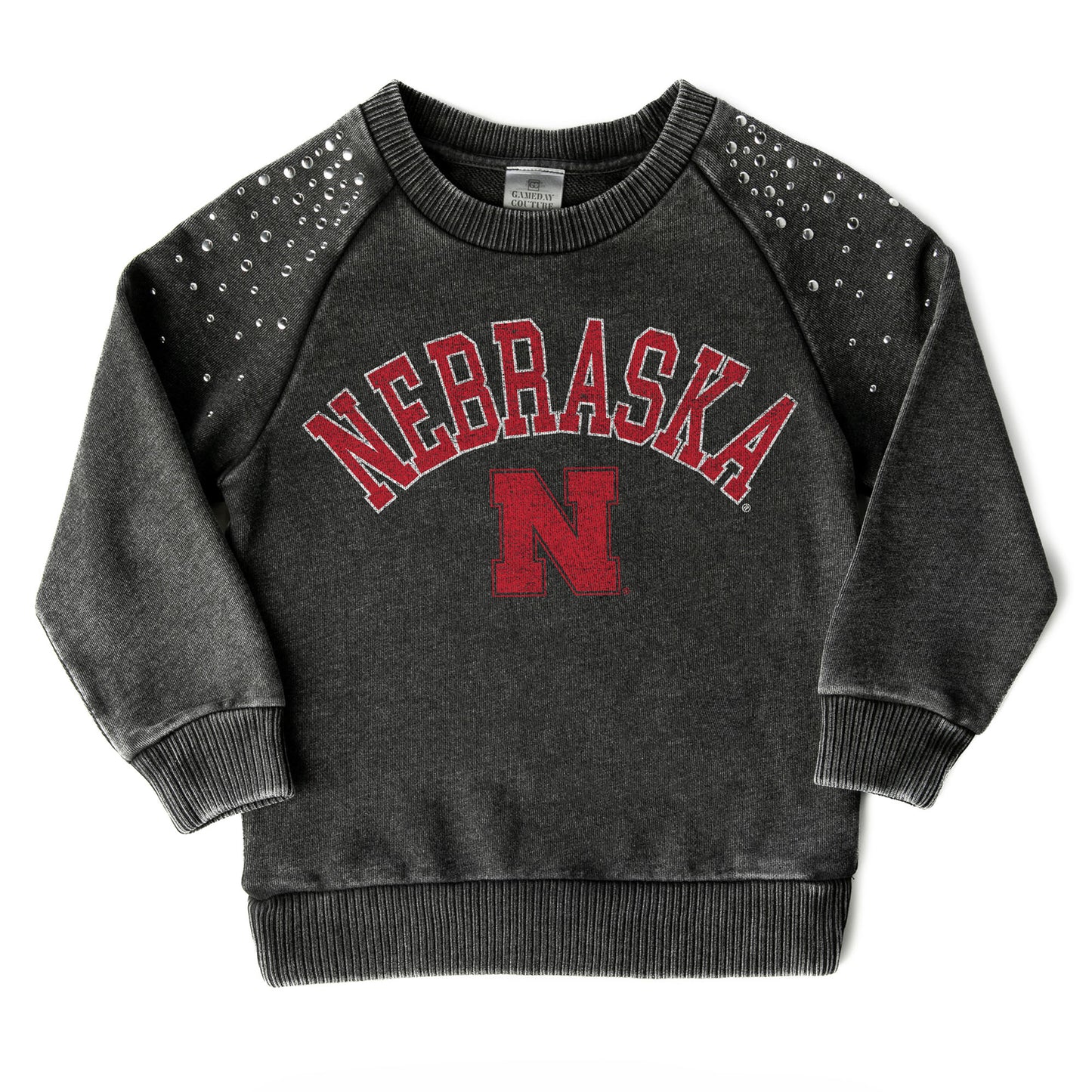 Girls Youth Gameday Couture Charcoal Nebraska Huskers Don't Blink Studded Long Sleeve T-Shirt