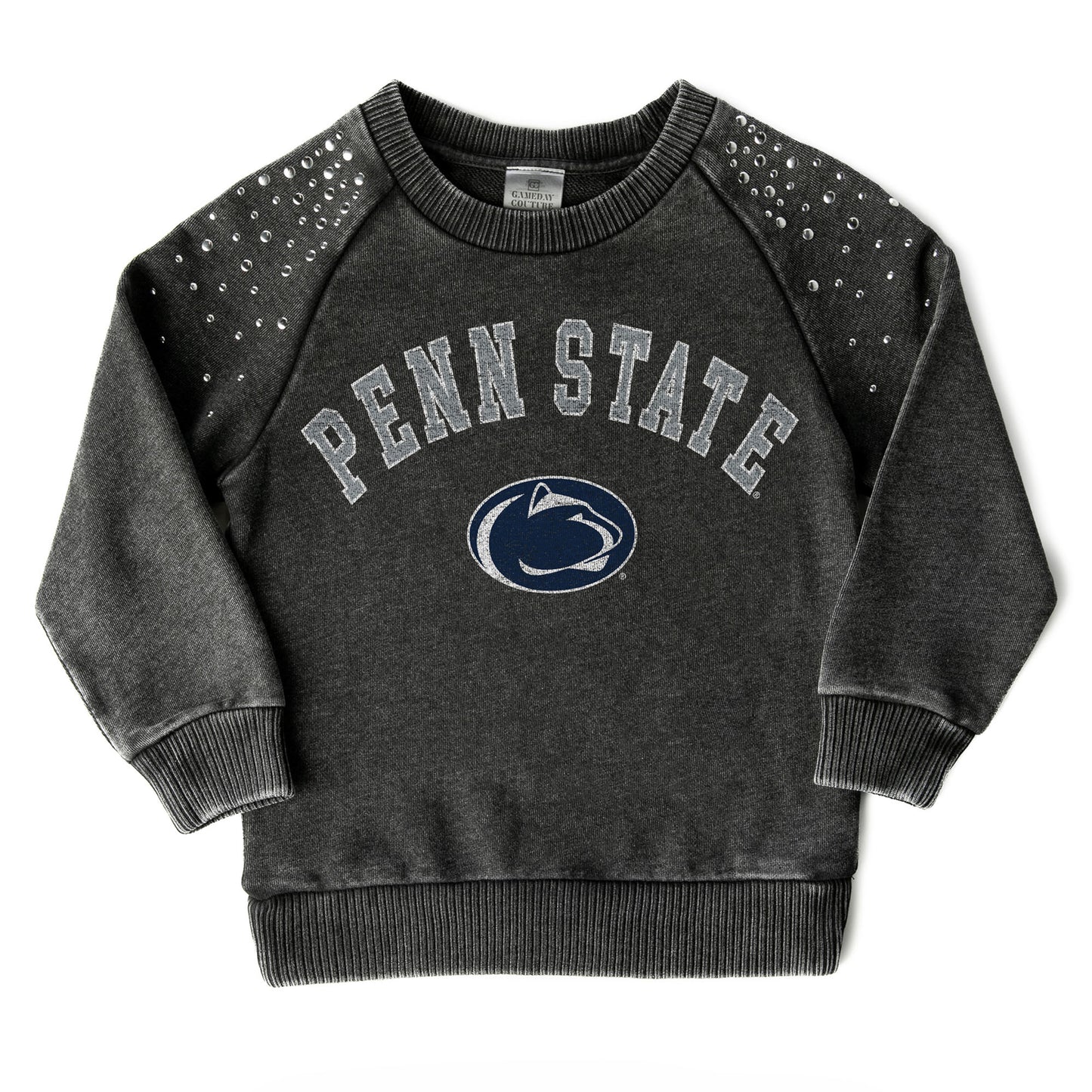 Girls Youth Gameday Couture Charcoal Penn State Nittany Lions Don't Blink Studded Long Sleeve T-Shirt