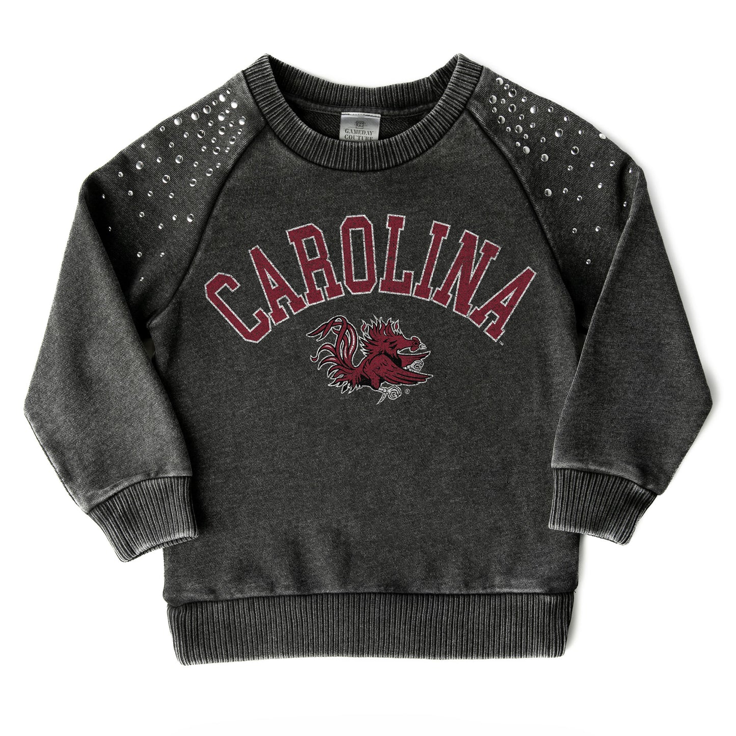 Girls Youth Gameday Couture Charcoal South Carolina Gamecocks Don't Blink Studded Long Sleeve T-Shirt
