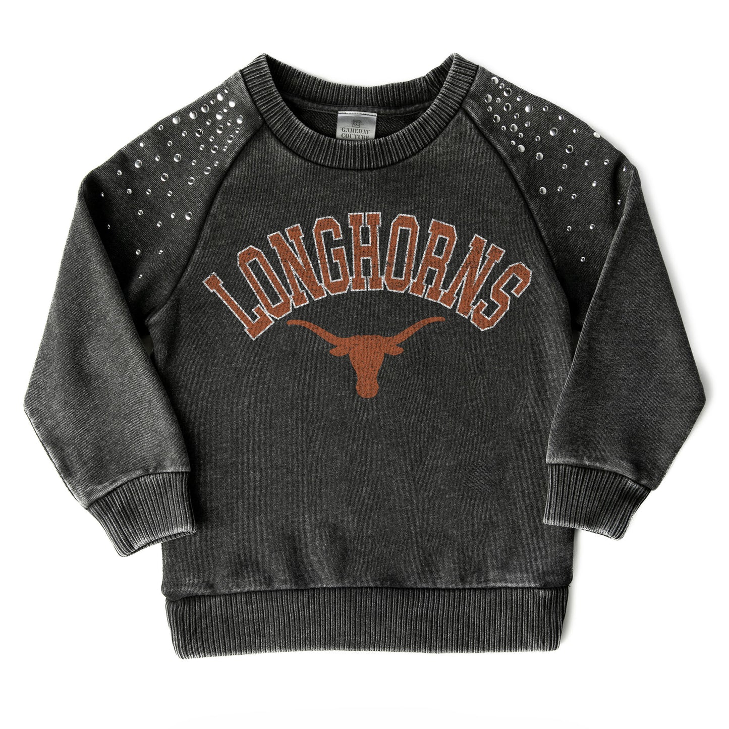 Girls Youth Gameday Couture Charcoal Texas Longhorns Don't Blink Studded Long Sleeve T-Shirt