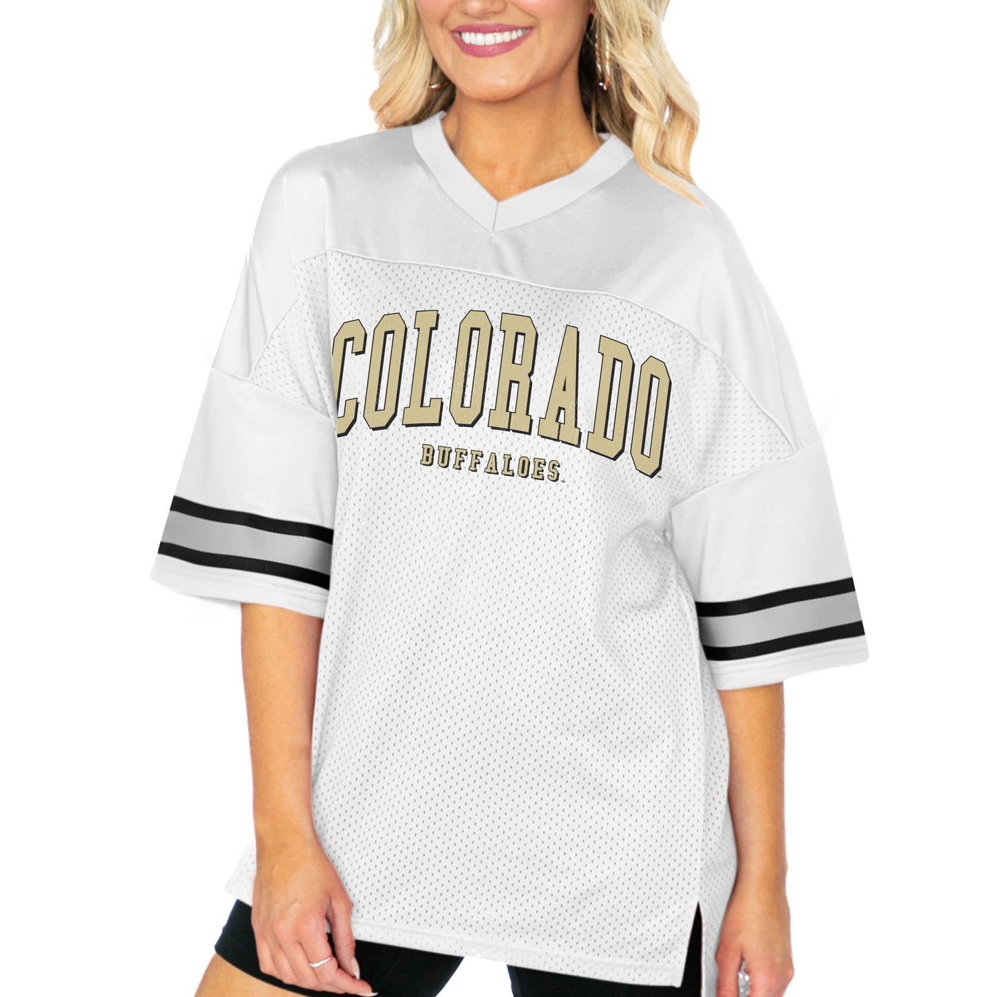 Women's Gameday Couture White Colorado Buffaloes Option Play Oversized Mesh Fashion Jersey