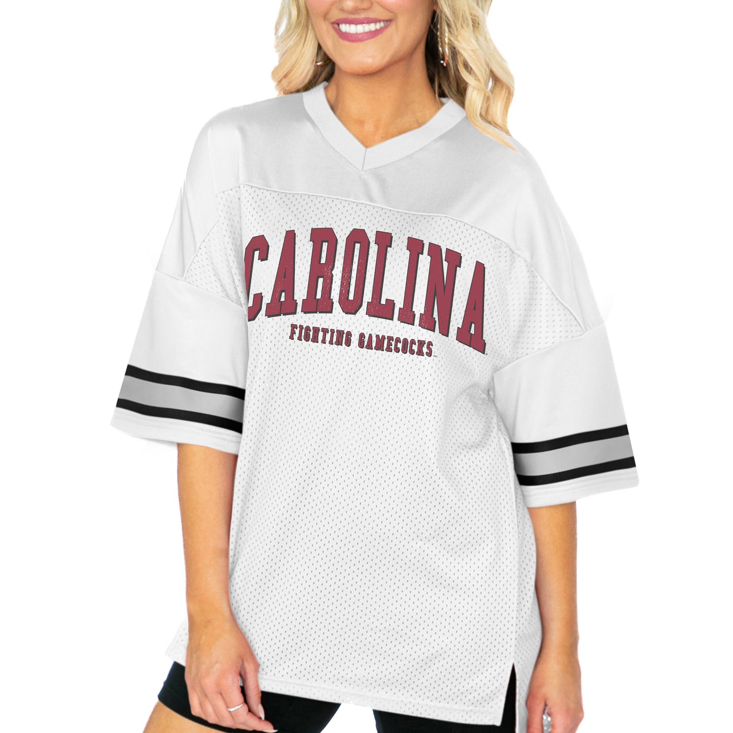 Women's Gameday Couture White South Carolina Gamecocks Option Play Oversized Mesh Fashion Jersey