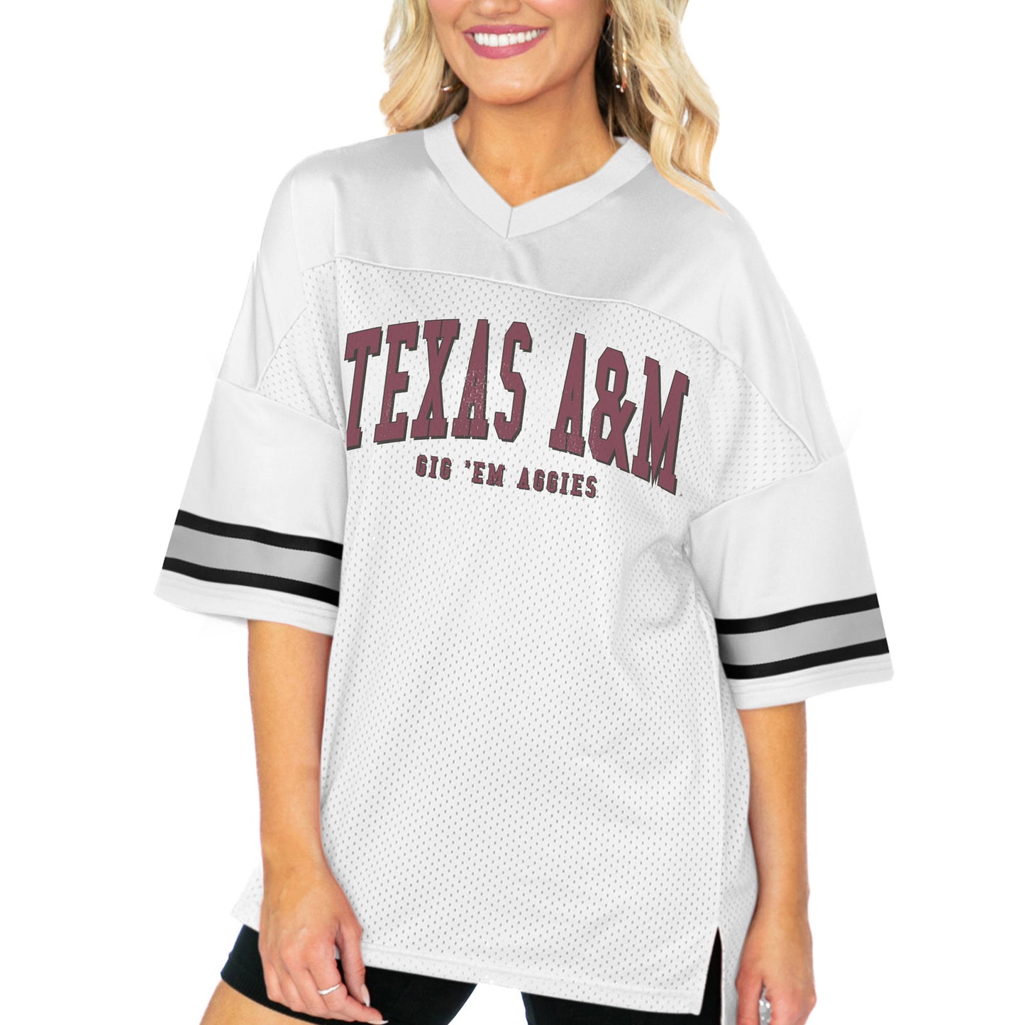 Women's Gameday Couture White Texas A&M Aggies Option Play Oversized Mesh Fashion Jersey