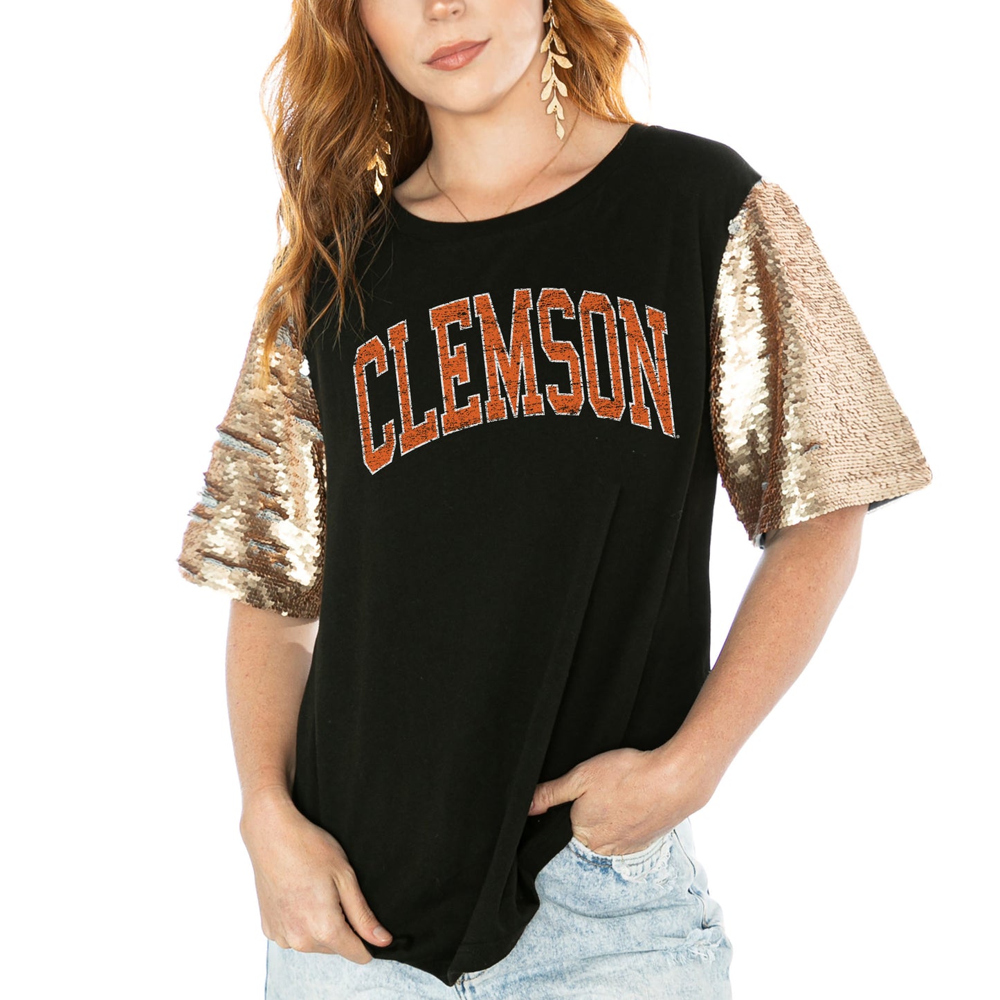 Women's Gameday Couture Black Clemson Tigers Shine On Heavyweight T-Shirt