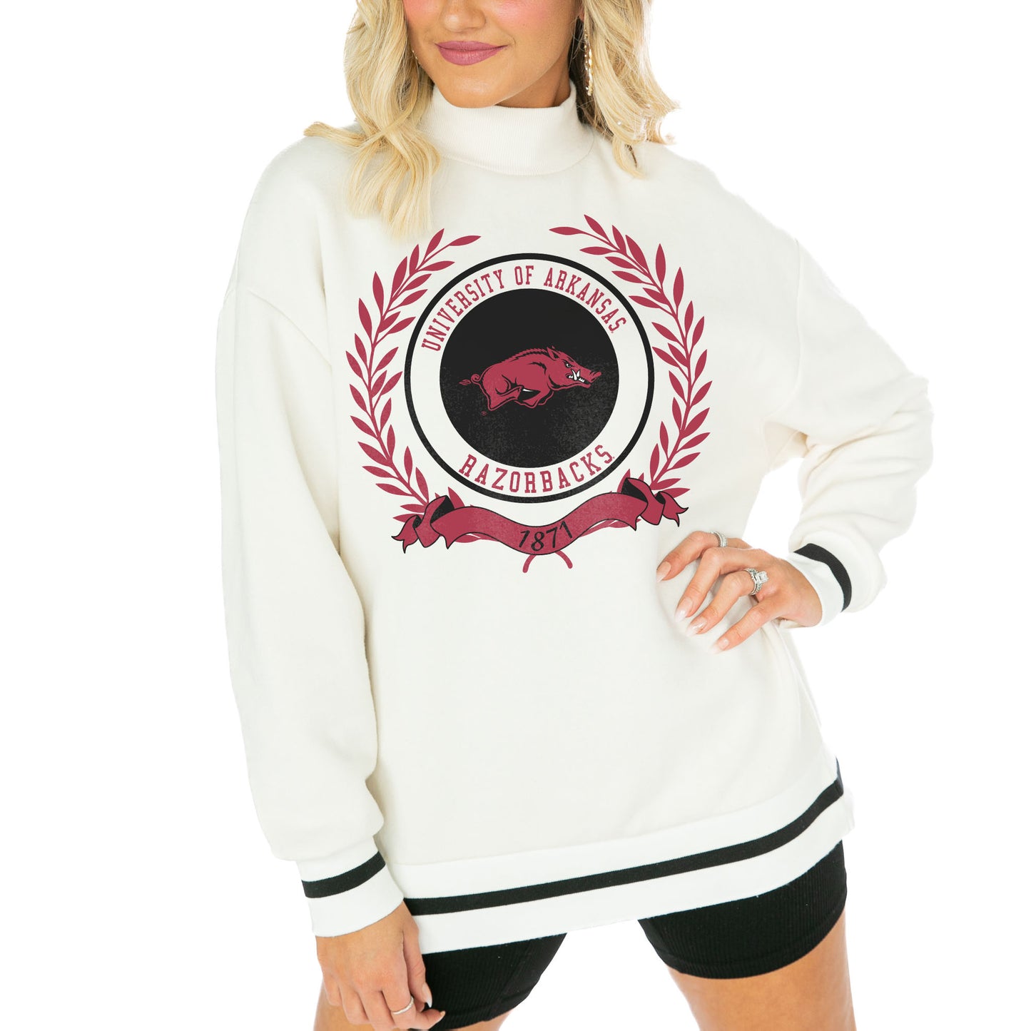 Women's Gameday Couture White Arkansas Razorbacks Mock Neck Power Play Pullover Sweatshirt