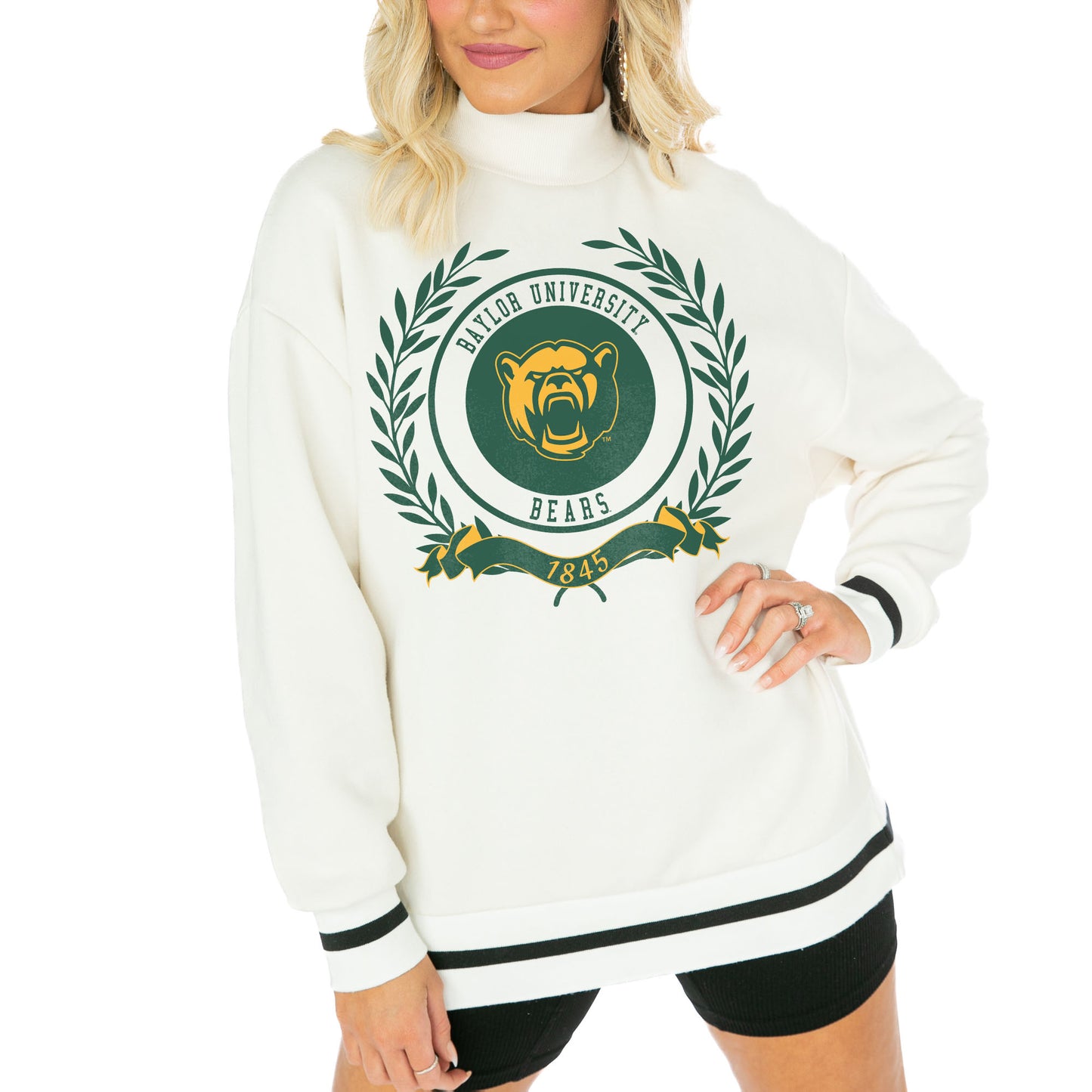 Women's Gameday Couture White Baylor Bears Mock Neck Power Play Pullover Sweatshirt