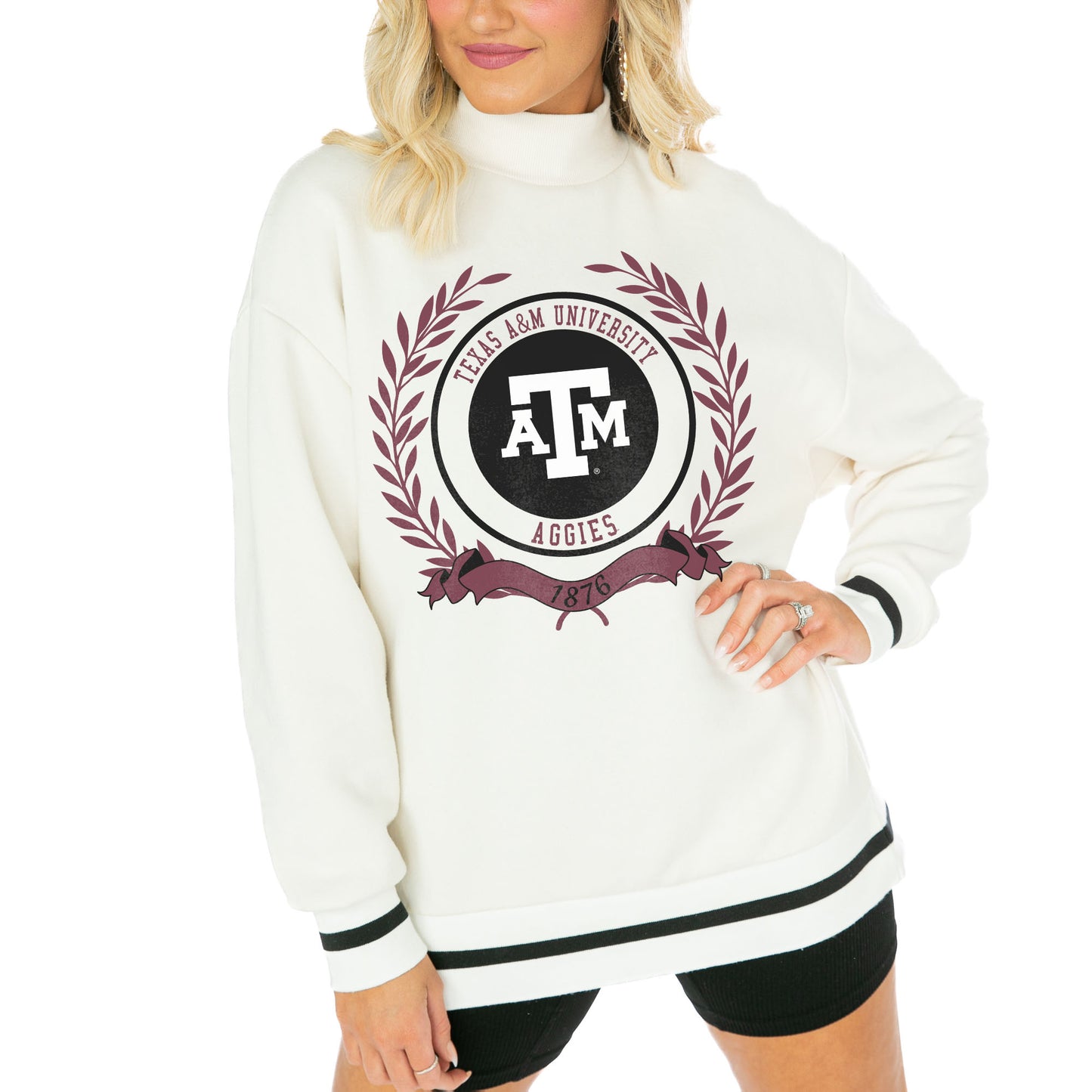 Women's Gameday Couture White Texas A&M Aggies Mock Neck Power Play Pullover Sweatshirt