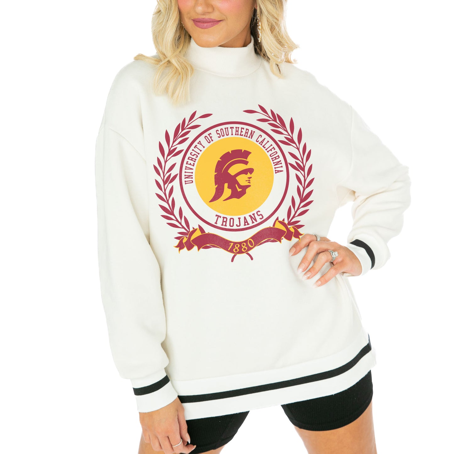 Women's Gameday Couture White USC Trojans Mock Neck Power Play Pullover Sweatshirt