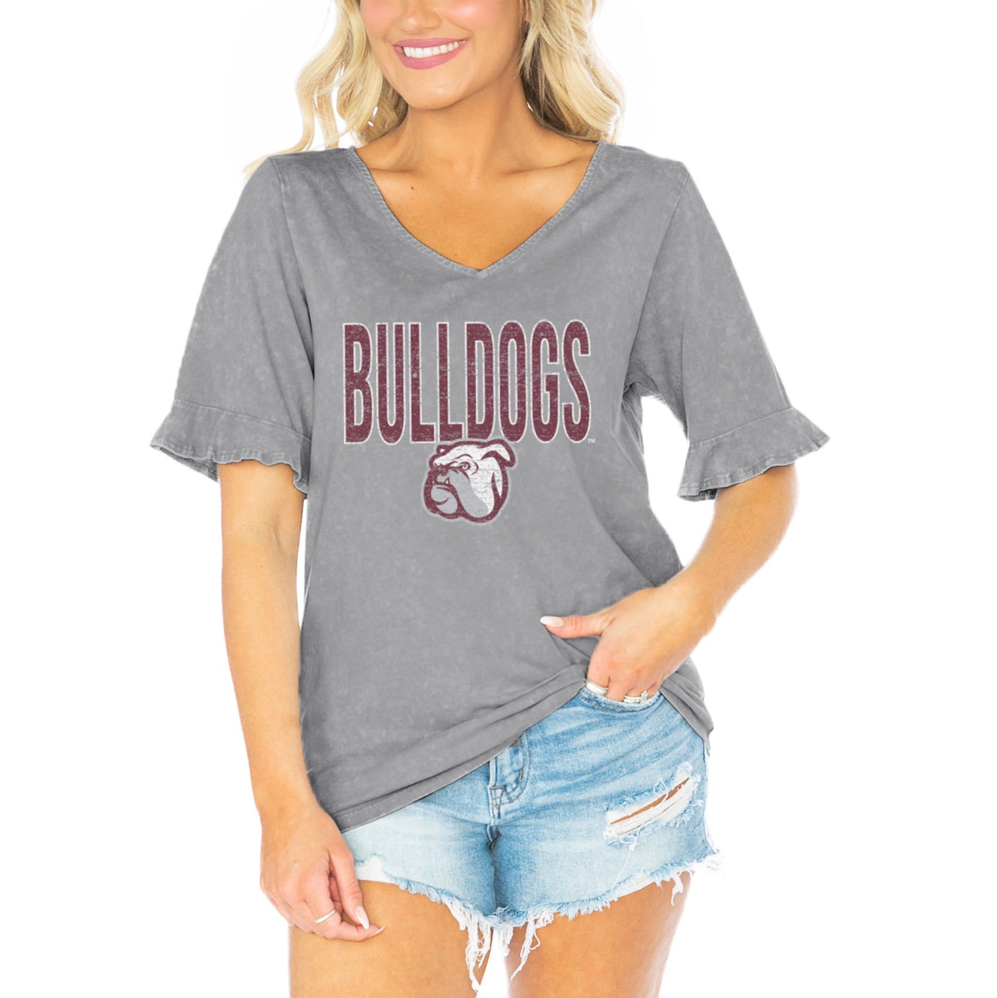 Women's Gameday Couture Gray Mississippi State Bulldogs Class Act V-Neck T-Shirt