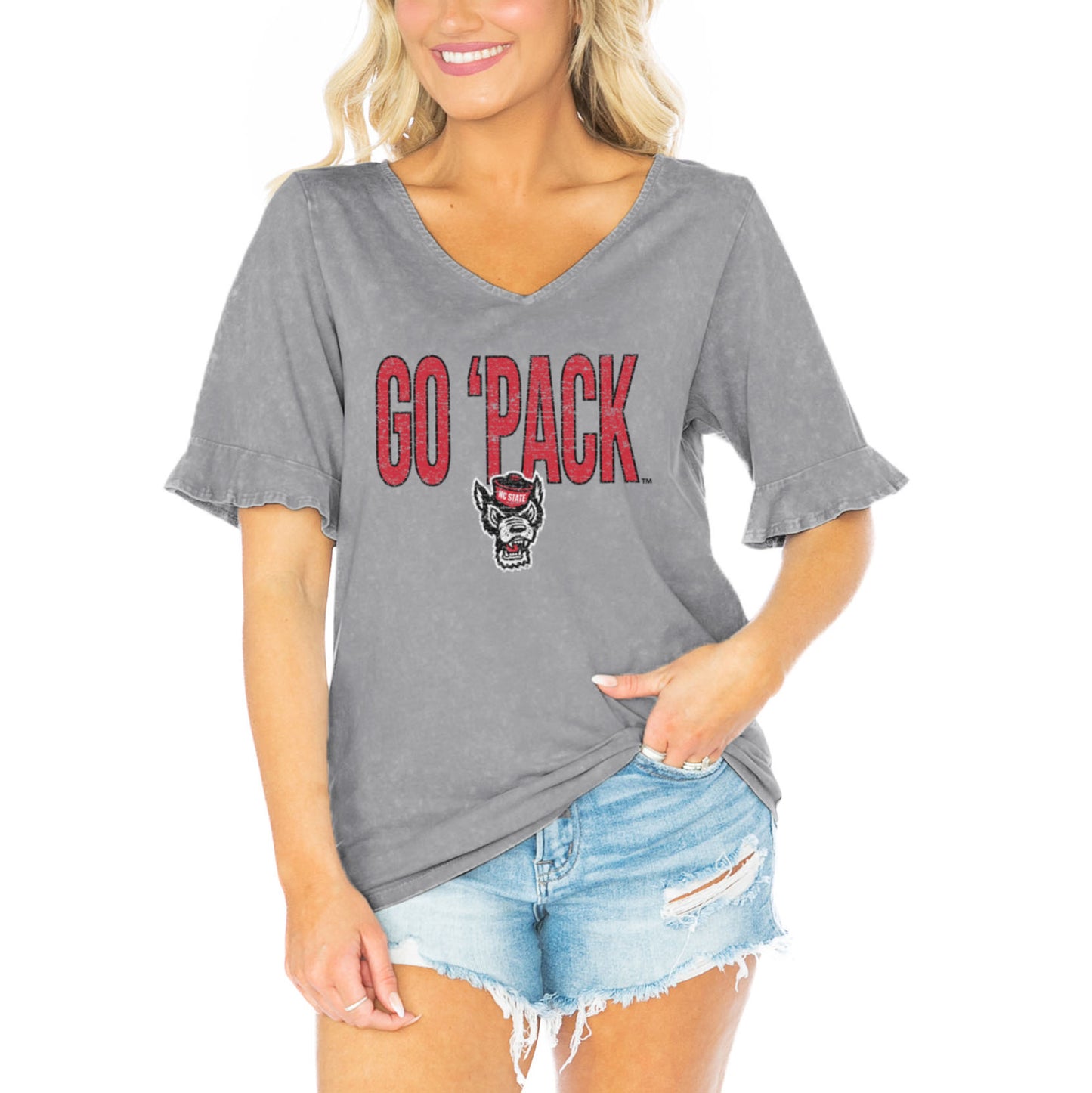 Women's Gameday Couture Gray NC State Wolfpack Class Act V-Neck T-Shirt