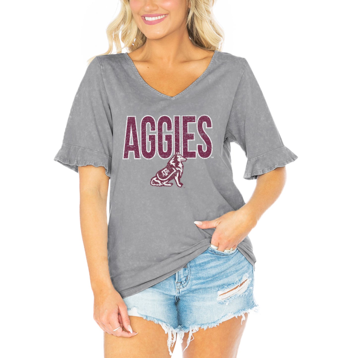Women's Gameday Couture Gray Texas A&M Aggies Class Act V-Neck T-Shirt