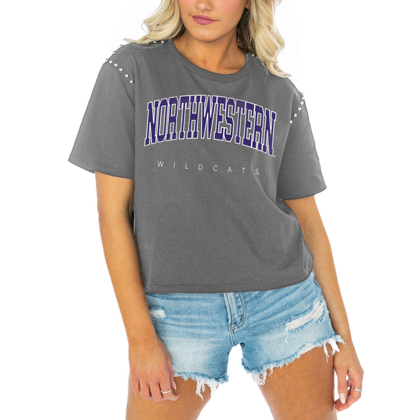 Women's Gameday Couture Gray Northwestern Wildcats After Party Cropped T-Shirt