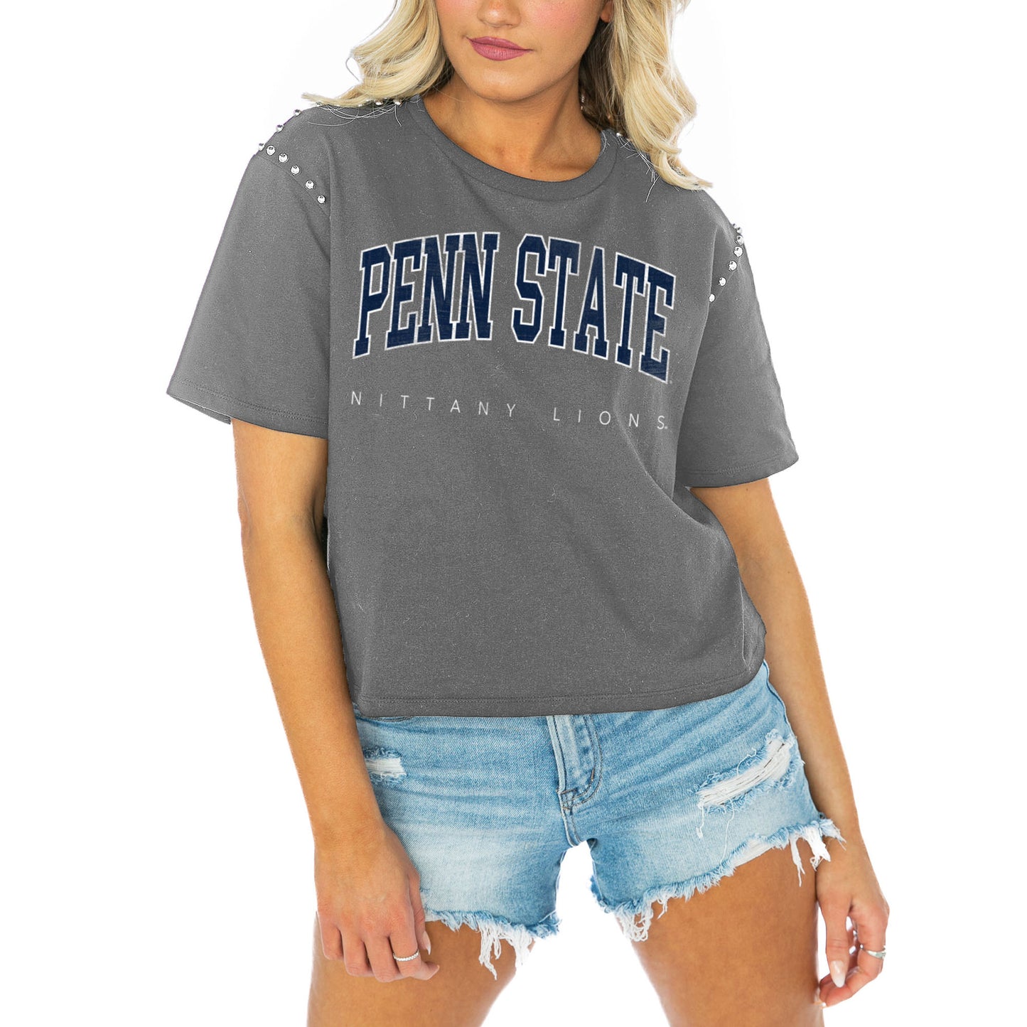 Women's Gameday Couture Gray Penn State Nittany Lions After Party Cropped T-Shirt