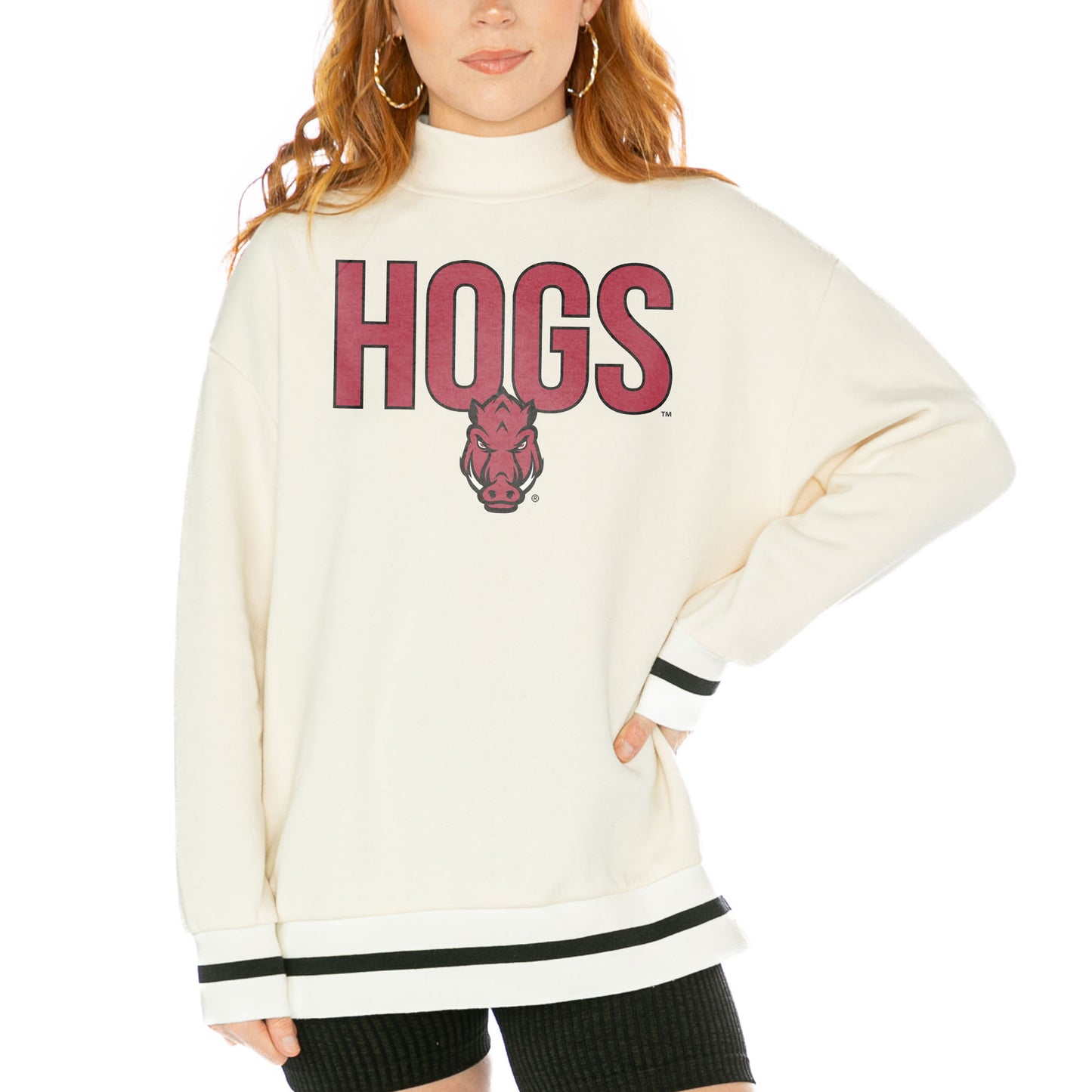 Women's Gameday Couture White Arkansas Razorbacks Mock Neck Force Pullover Sweatshirt