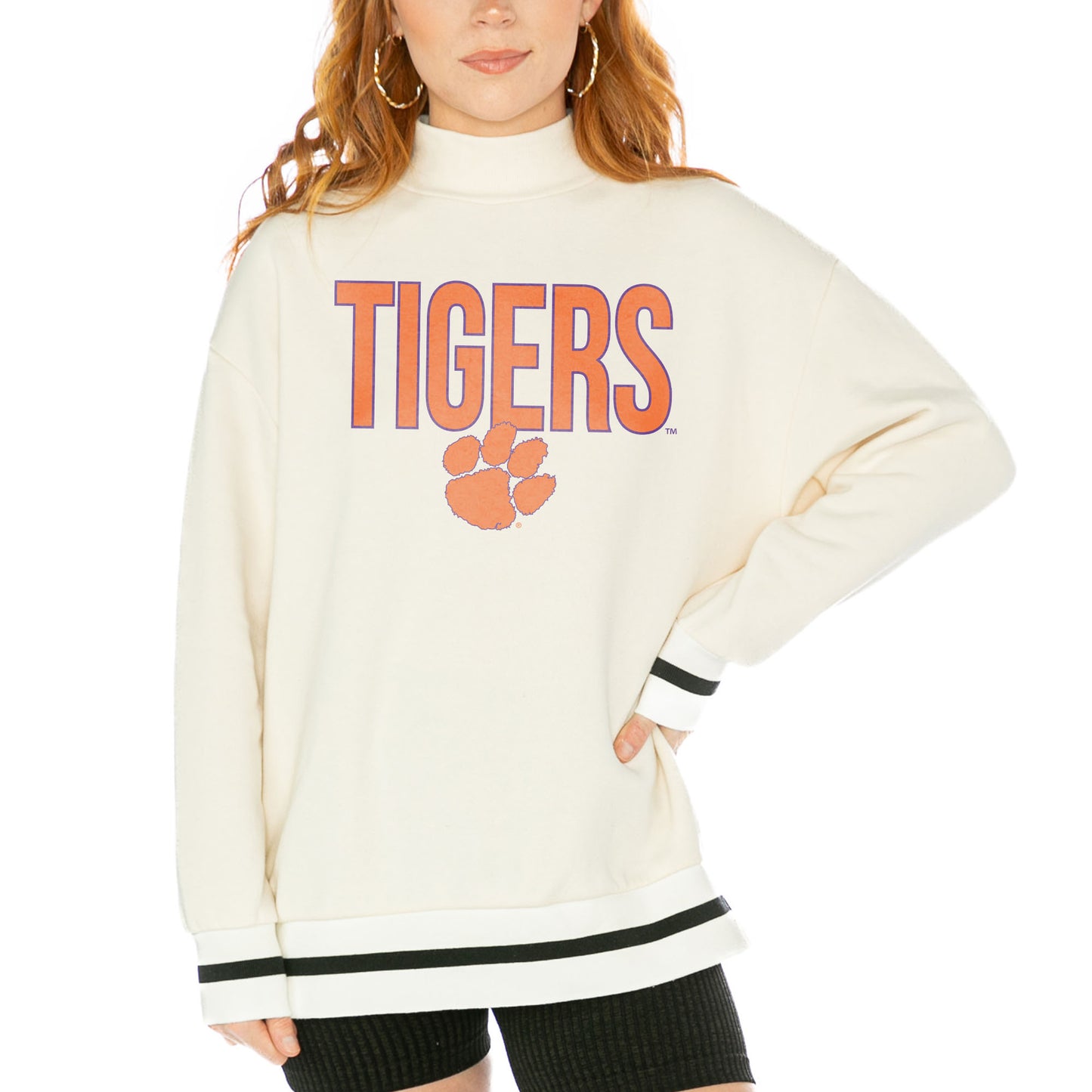 Women's Gameday Couture White Clemson Tigers Mock Neck Force Pullover Sweatshirt