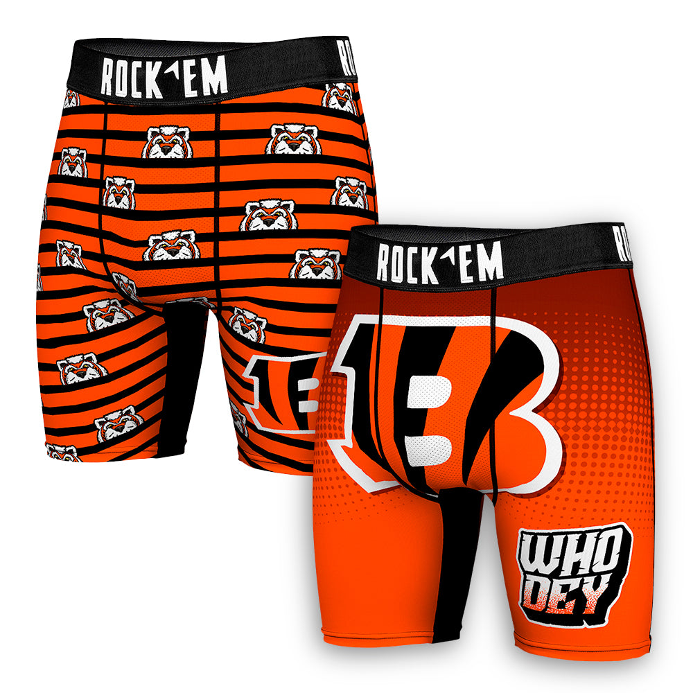 Men's Rock Em Socks Orange Cincinnati Bengals Two-Pack Mascot Slogan Boxer Briefs