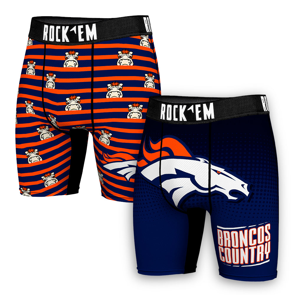 Men's Rock Em Socks Navy Denver Broncos Two-Pack Mascot Slogan Boxer Briefs