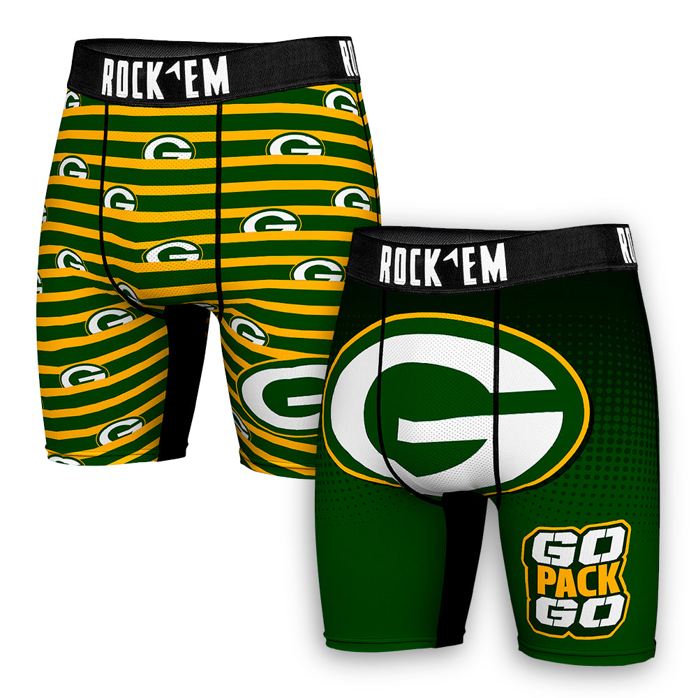 Men's Rock Em Socks Green Green Bay Packers Two-Pack Mascot Slogan Boxer Briefs