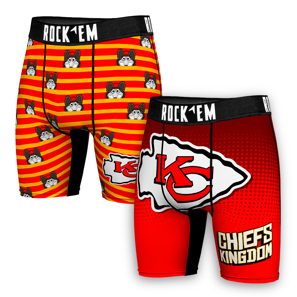 Men's Rock Em Socks Red Kansas City Chiefs Two-Pack Mascot Slogan Boxer Briefs