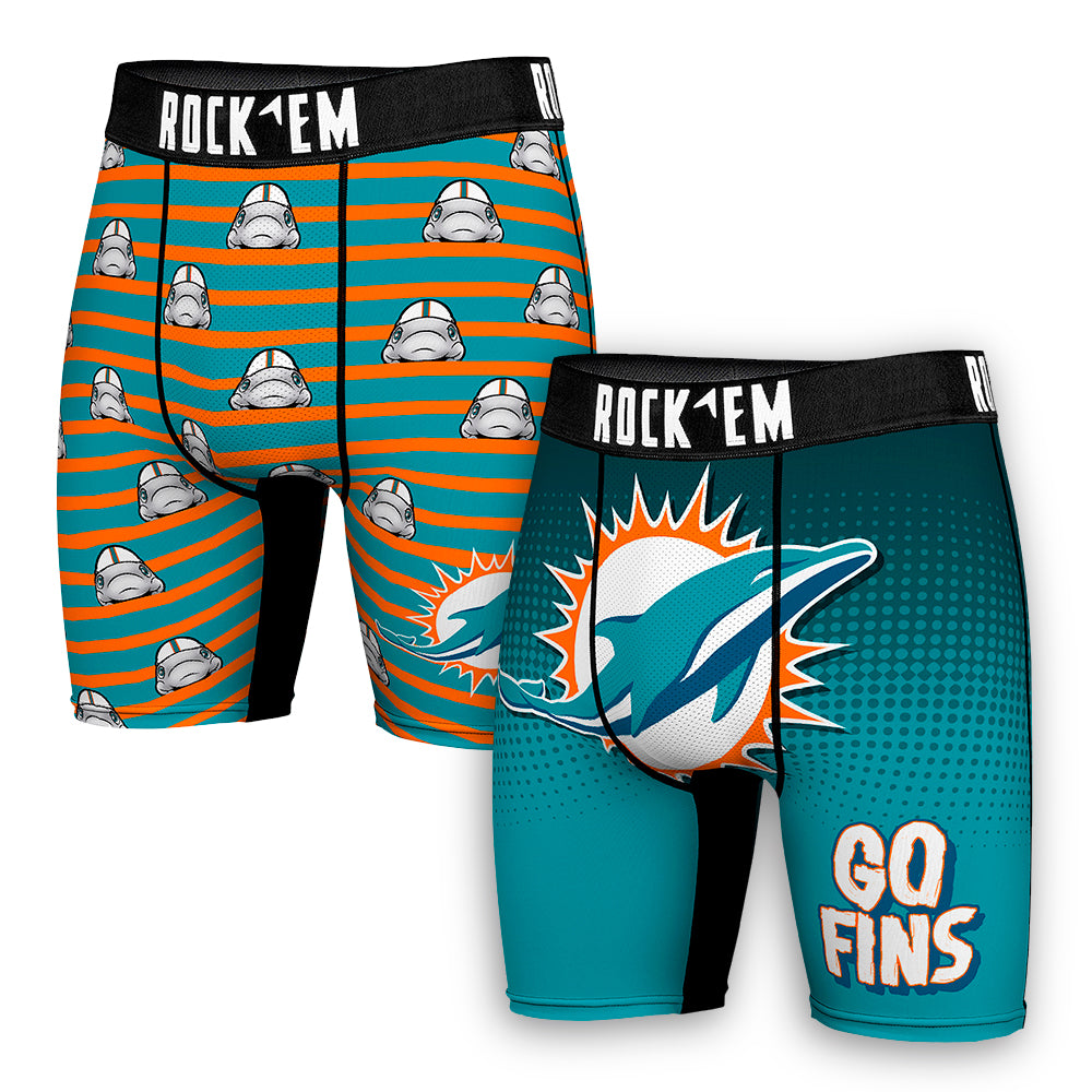 Men's Rock Em Socks Aqua Miami Dolphins Two-Pack Mascot Slogan Boxer Briefs