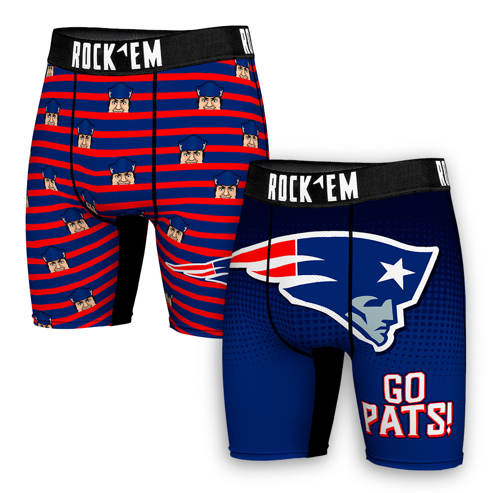 Men's Rock Em Socks Navy New England Patriots Two-Pack Mascot Slogan Boxer Briefs