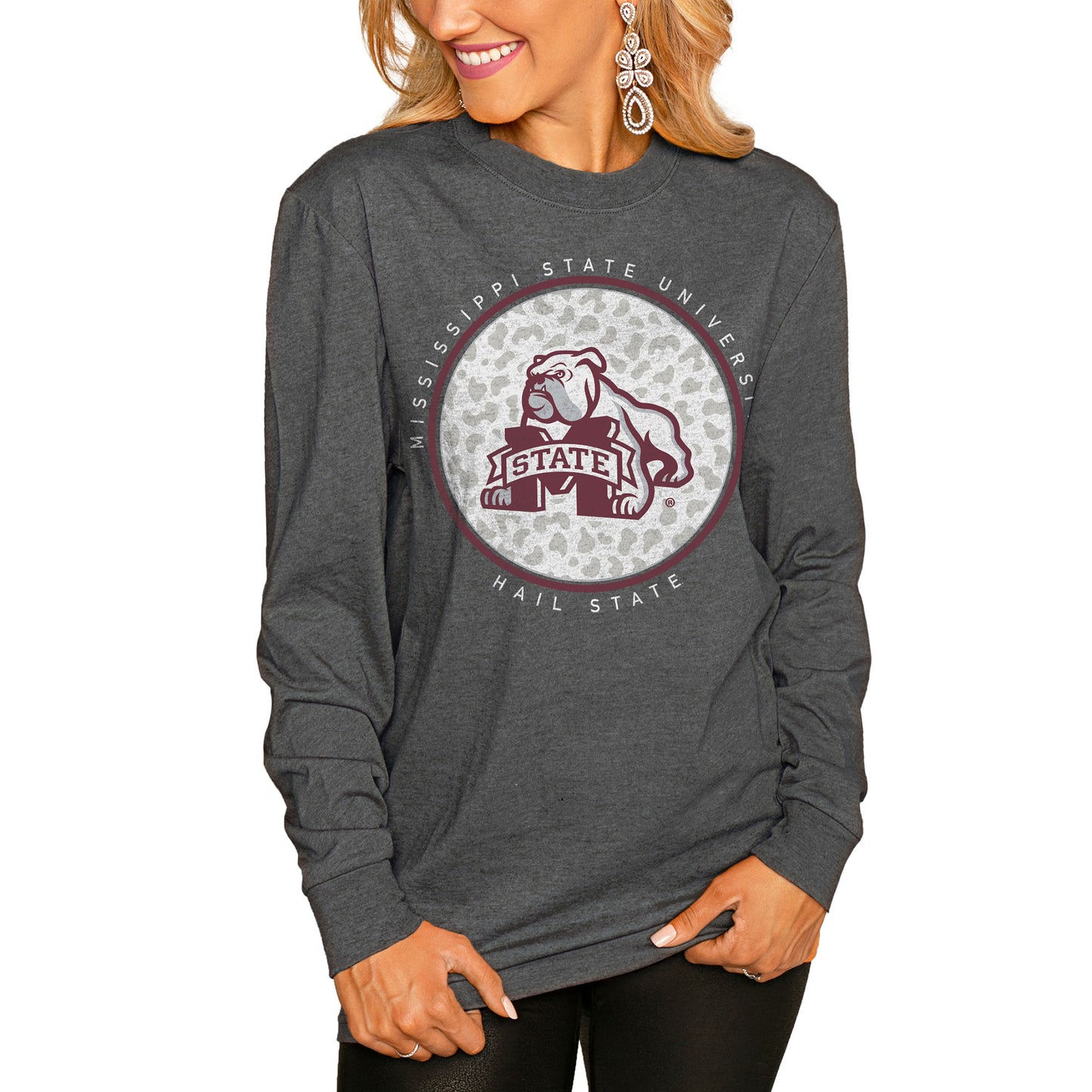 Women's Gameday Couture Charcoal Mississippi State Bulldogs Circle Graphic Fitted Long Sleeve T-Shirt