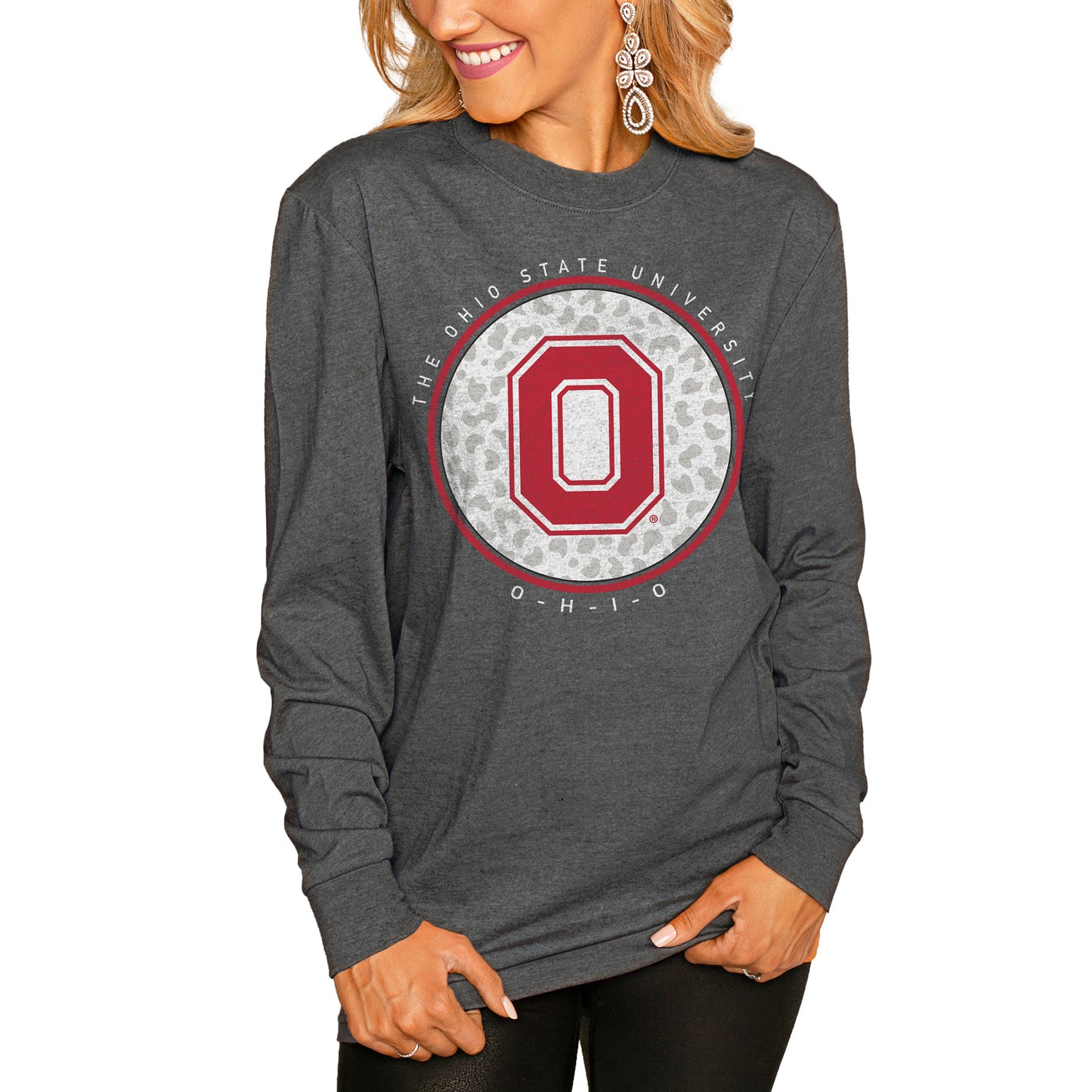 Women's Gameday Couture Charcoal Ohio State Buckeyes Circle Graphic Fitted Long Sleeve T-Shirt
