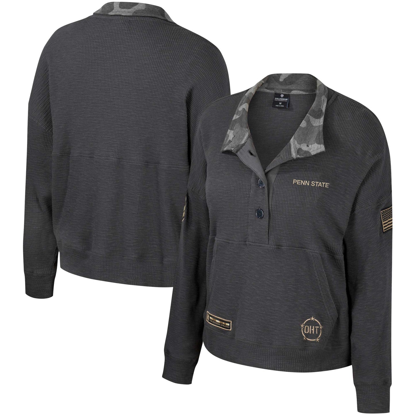 Women's Colosseum Heather Charcoal Penn State Nittany Lions OHT Military Appreciation Payback Henley Thermal Sweatshirt