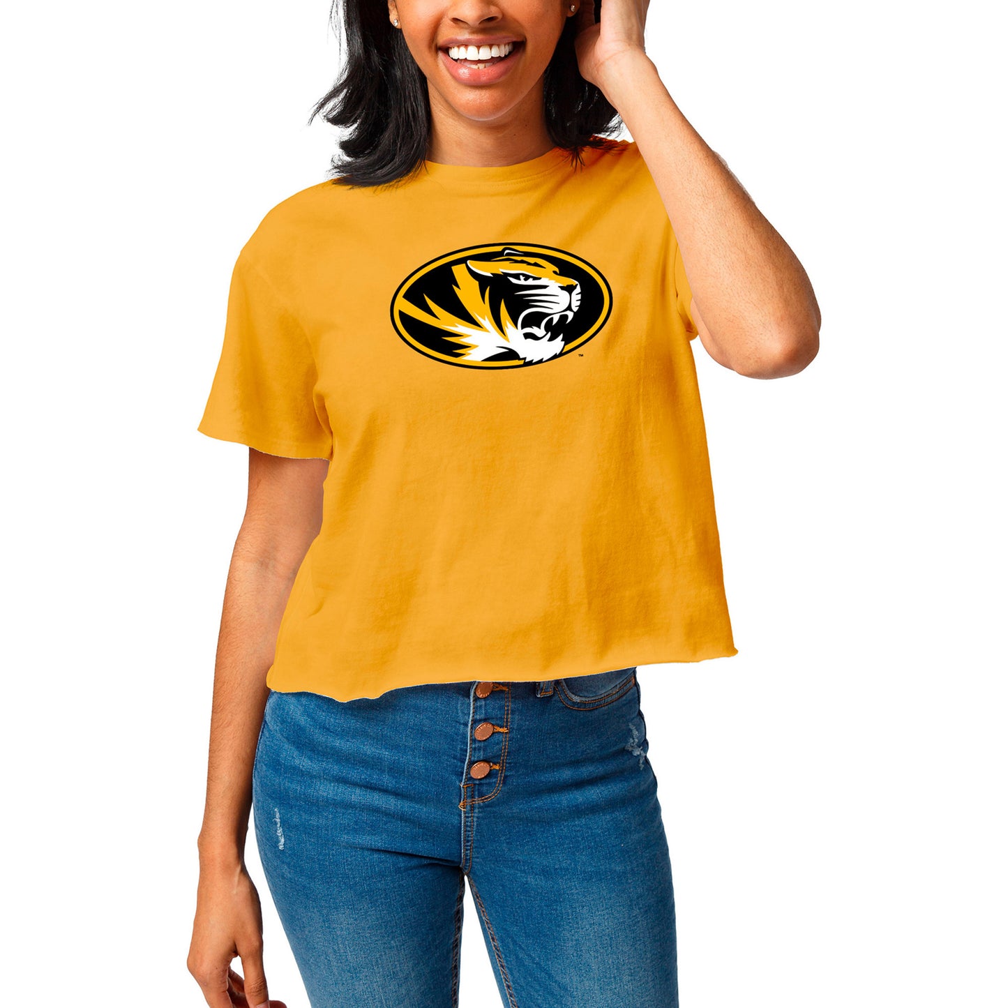 Women's League Collegiate Wear Gold Missouri Tigers Clothesline Cropped T-Shirt
