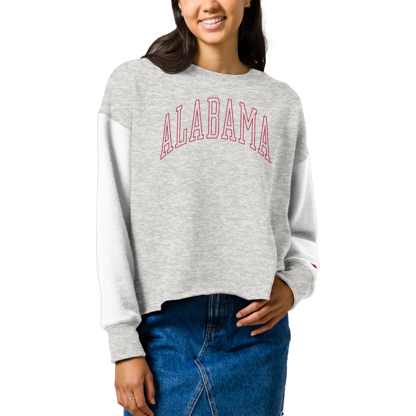 Women's League Collegiate Wear Gray Alabama Crimson Tide Reverse Fleece Cropped Pullover Sweatshirt