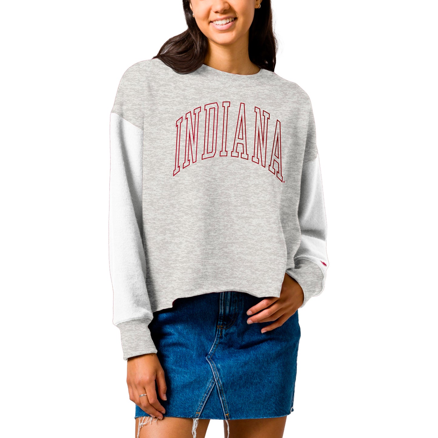 Women's League Collegiate Wear Gray Indiana Hoosiers Reverse Fleece Cropped Pullover Sweatshirt