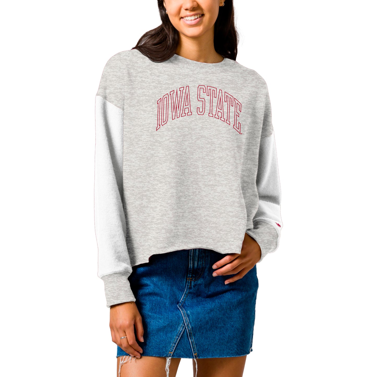 Women's League Collegiate Wear Gray Iowa State Cyclones Reverse Fleece Cropped Pullover Sweatshirt