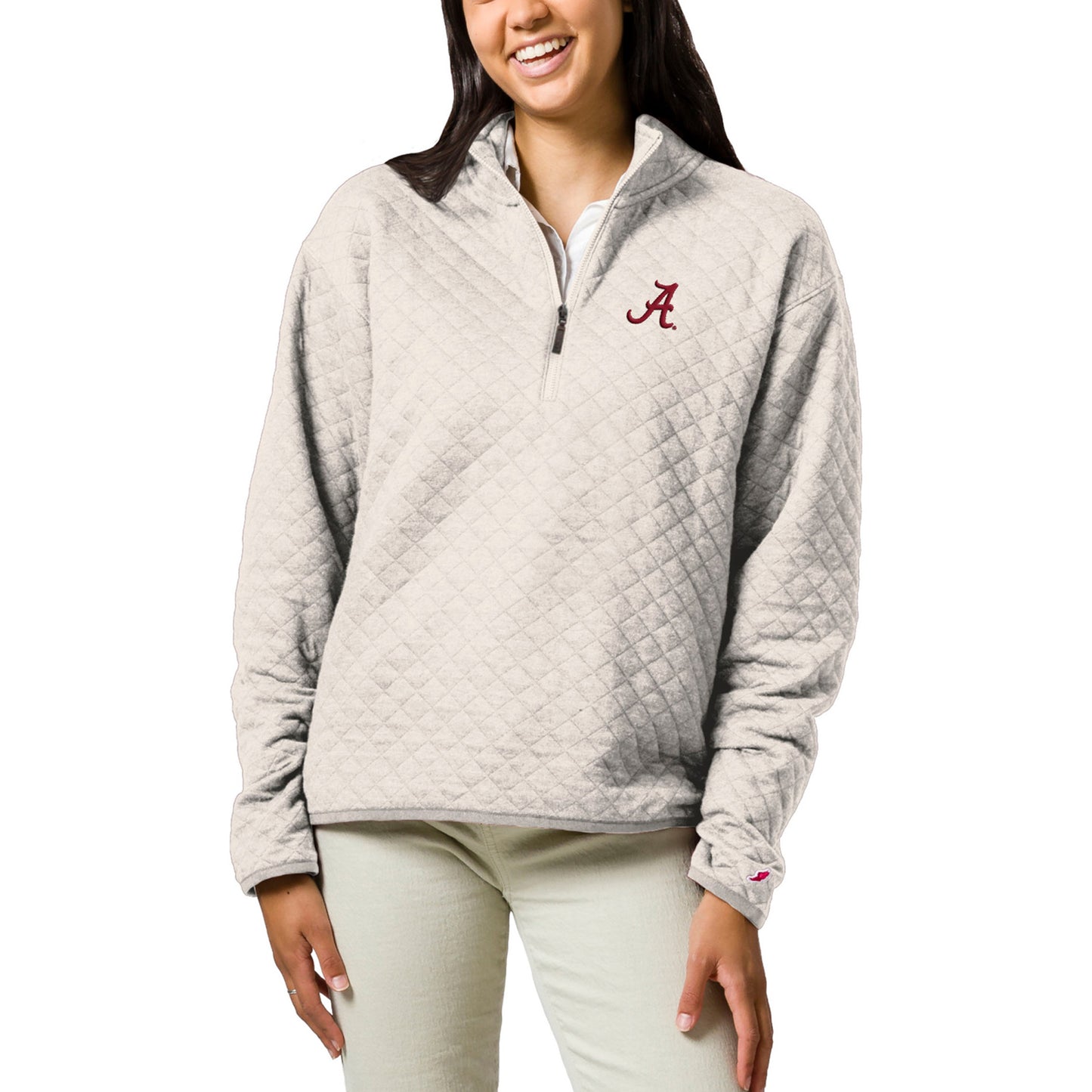 Women's League Collegiate Wear Cream Alabama Crimson Tide Highland Quilted Quarter-Zip Pullover Top