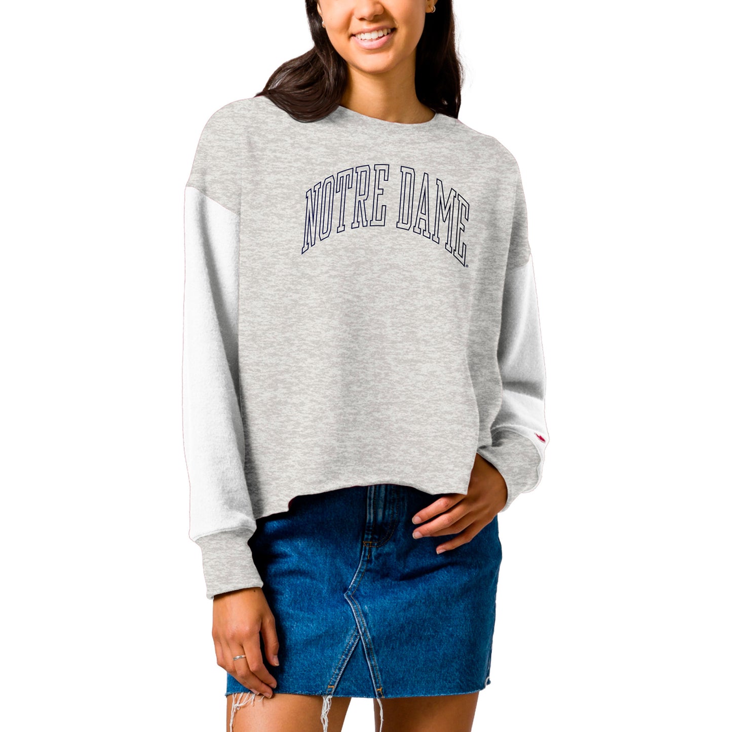 Women's League Collegiate Wear Gray Notre Dame Fighting Irish Reverse Fleece Cropped Pullover Sweatshirt