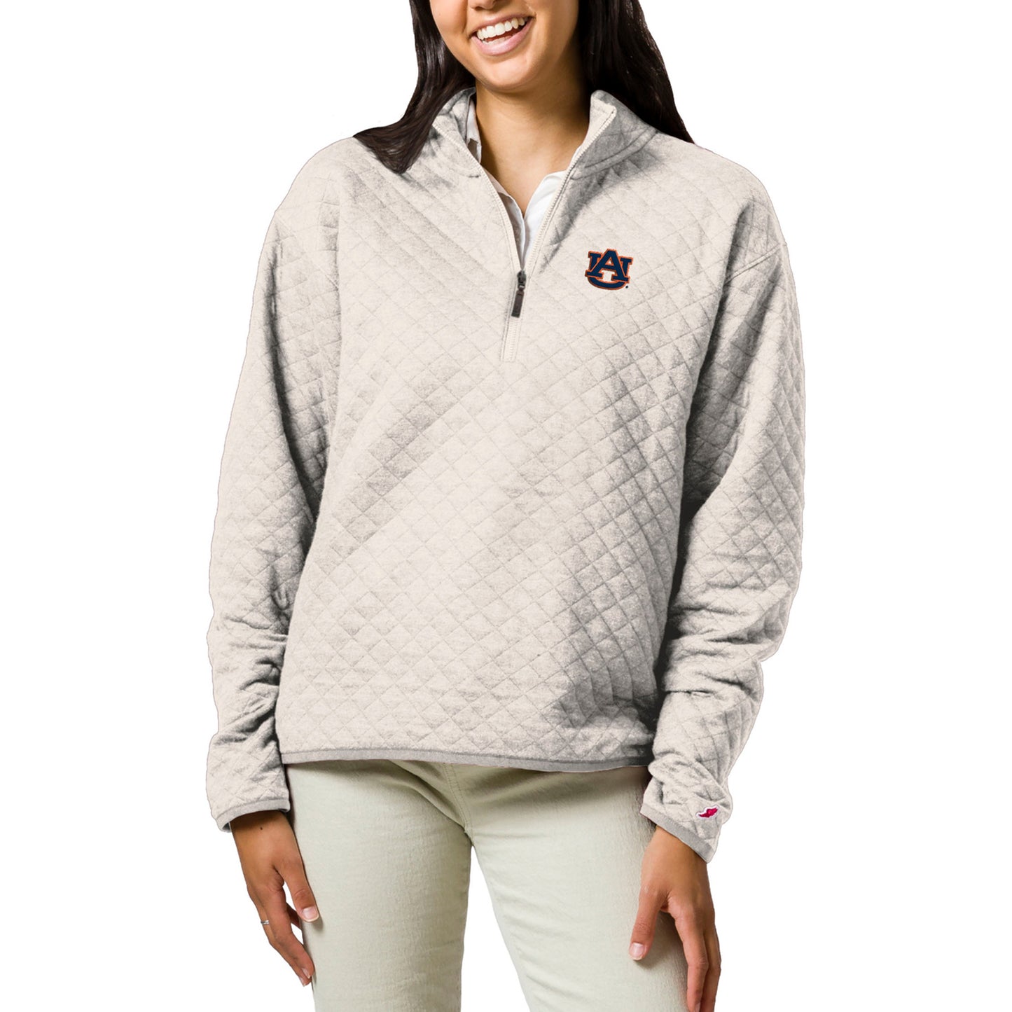 Women's League Collegiate Wear Cream Auburn Tigers Highland Quilted Quarter-Zip Pullover Top