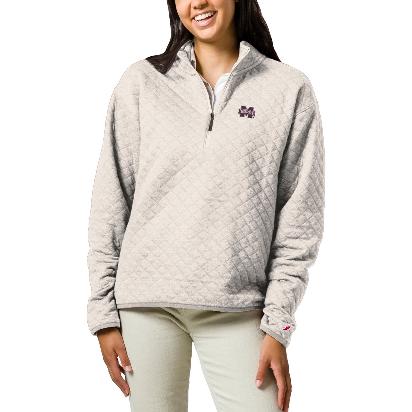 Women's League Collegiate Wear Cream Mississippi State Bulldogs Highland Quilted Quarter-Zip Pullover Top