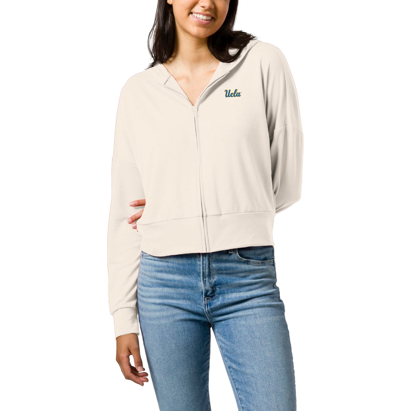 Women's League Collegiate Wear Cream UCLA Bruins All Day Midi Full-Zip Cropped Hoodie