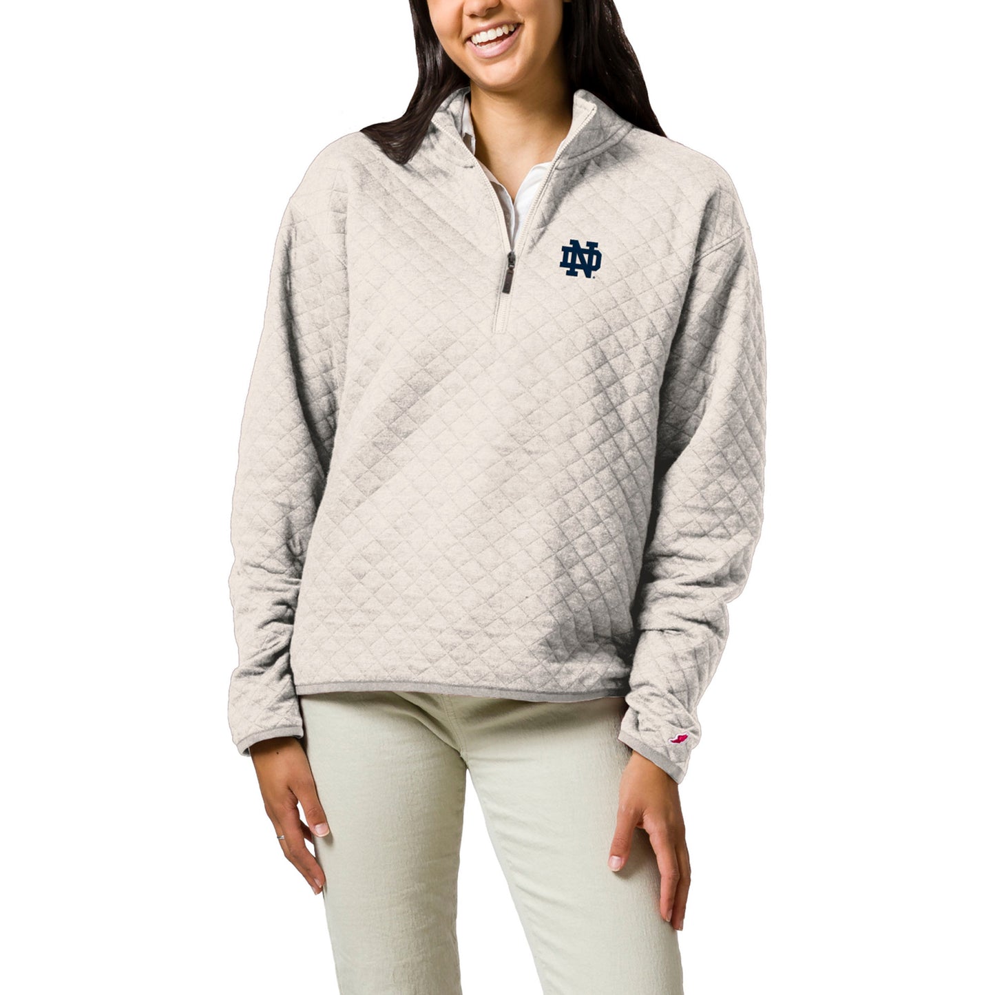 Women's League Collegiate Wear Cream Notre Dame Fighting Irish Highland Quilted Quarter-Zip Pullover Top