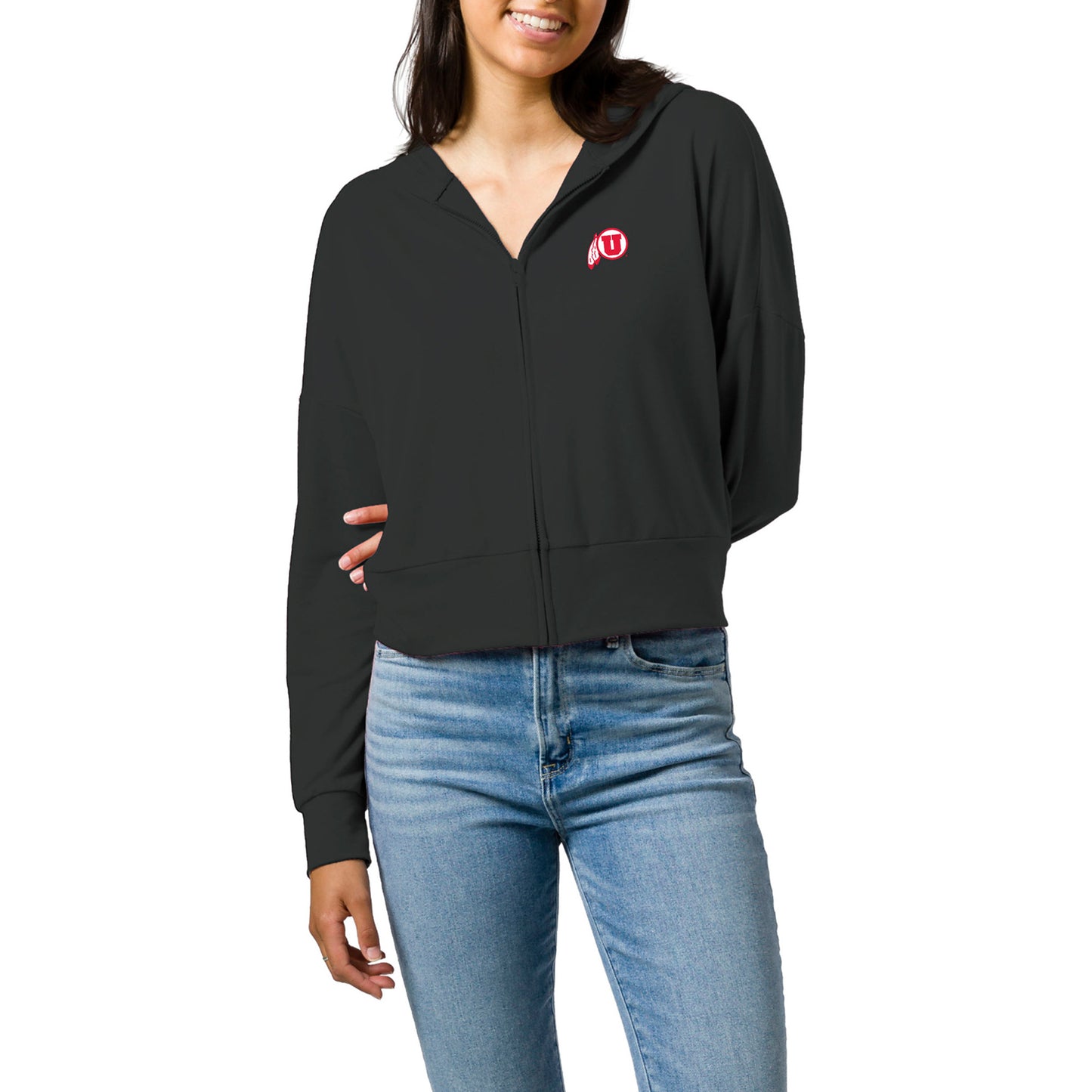 Women's League Collegiate Wear Black Utah Utes All Day Midi Full-Zip Cropped Hoodie
