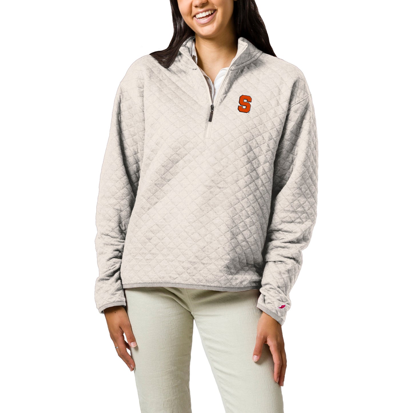 Women's League Collegiate Wear Cream Syracuse Orange Highland Quilted Quarter-Zip Pullover Top