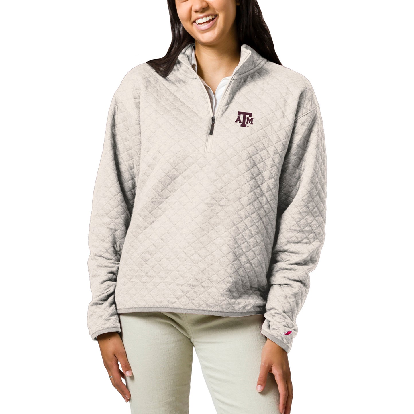 Women's League Collegiate Wear Cream Texas A&M Aggies Highland Quilted Quarter-Zip Pullover Top