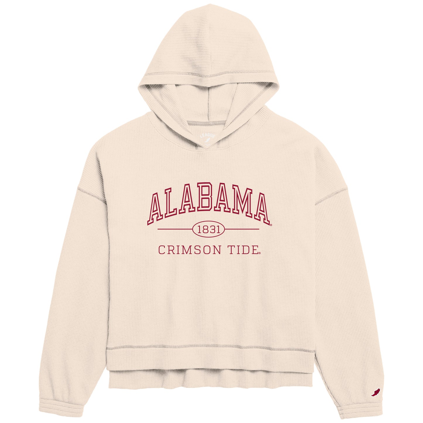 Women's League Collegiate Wear Cream Alabama Crimson Tide Waffle Oversized Long Sleeve Hoodie T-Shirt