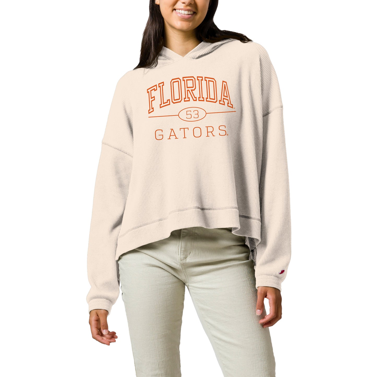 Women's League Collegiate Wear Cream Florida Gators Waffle Oversized Long Sleeve Hoodie T-Shirt