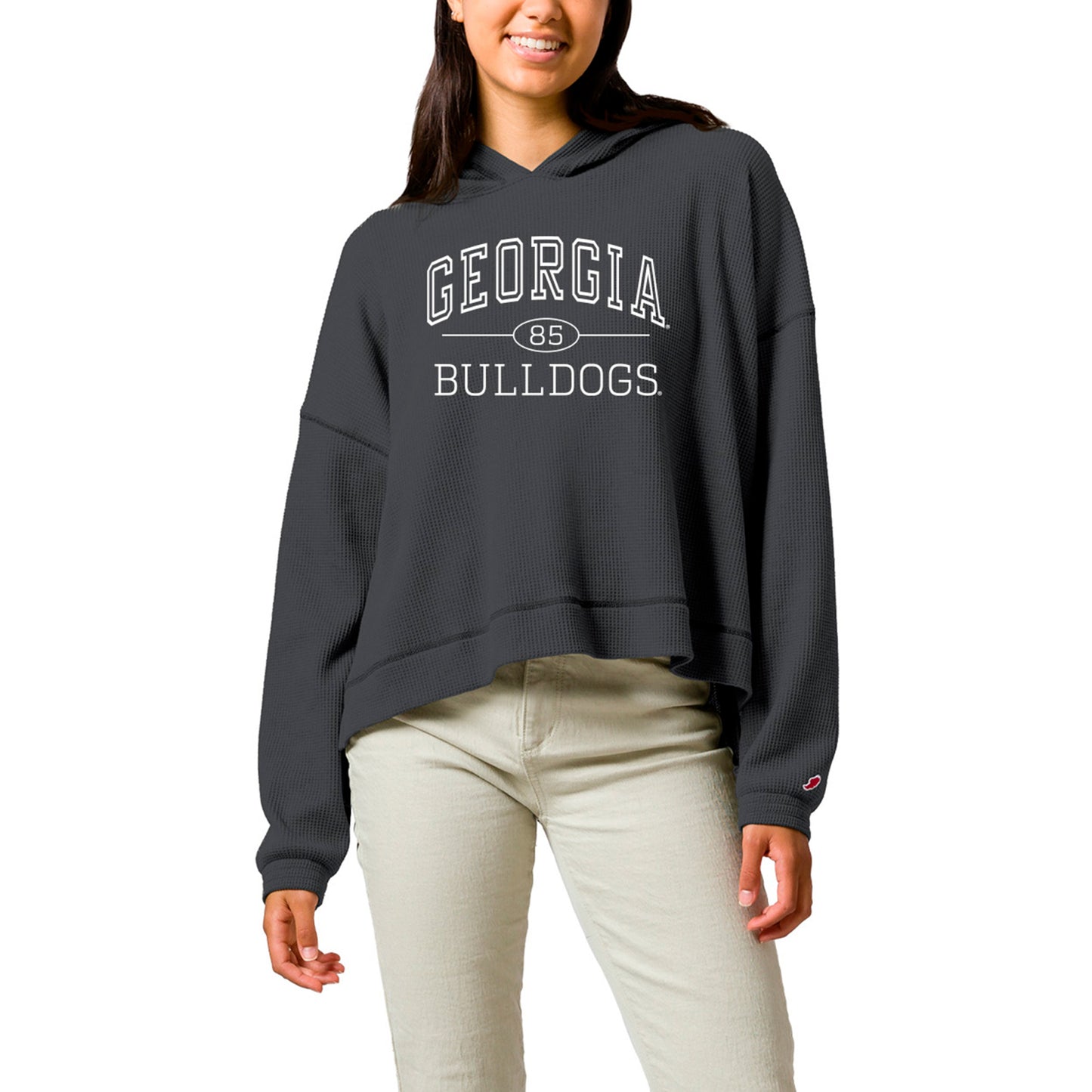 Women's League Collegiate Wear Charcoal Georgia Bulldogs Waffle Oversized Long Sleeve Hoodie T-Shirt