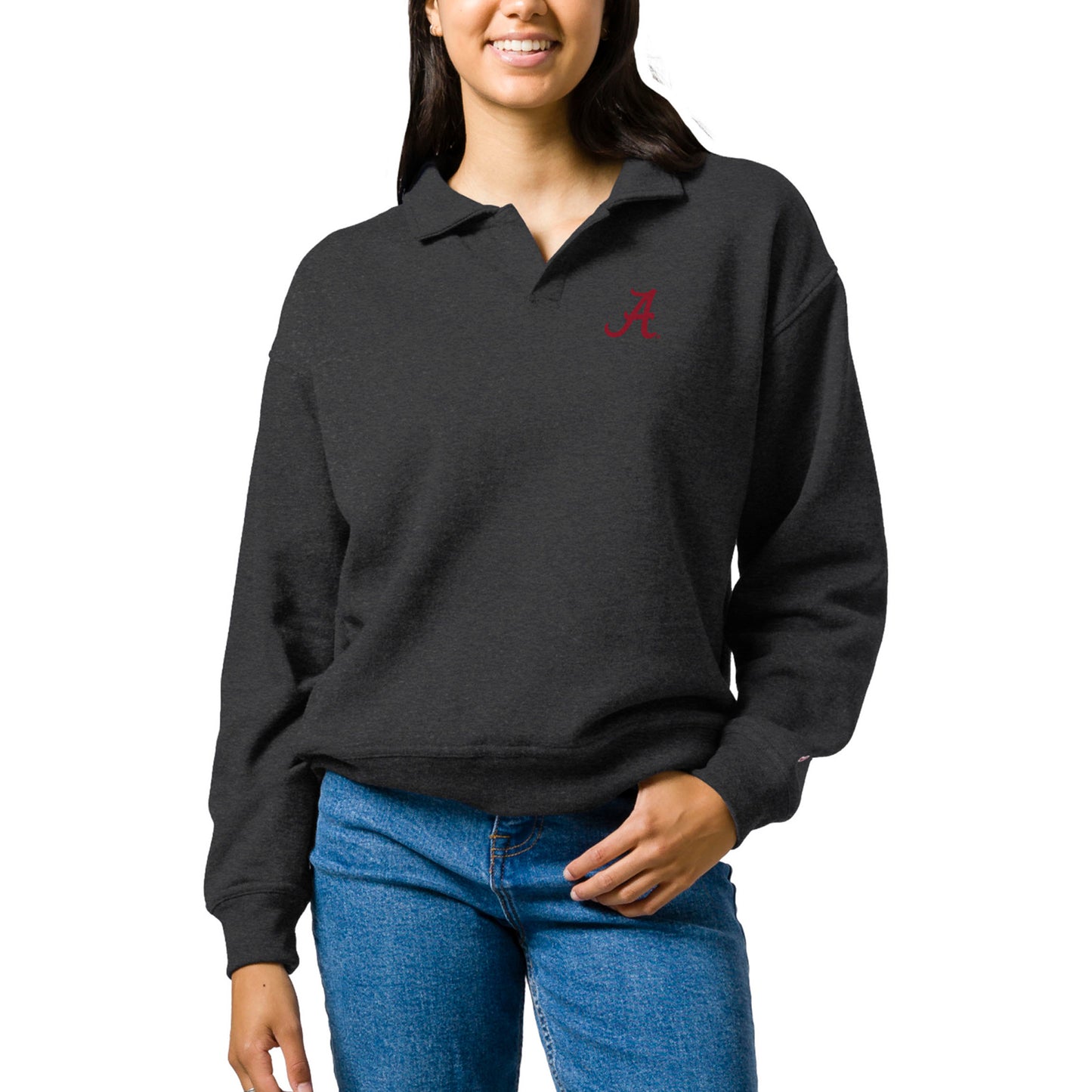 Women's League Collegiate Wear Heather Charcoal Alabama Crimson Tide Victory Springs Tri-Blend Collared Pullover Sweatshirt