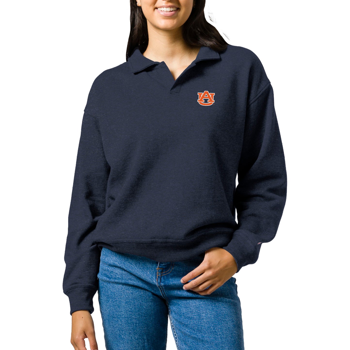 Women's League Collegiate Wear Heather Navy Auburn Tigers Victory Springs Tri-Blend Collared Pullover Sweatshirt