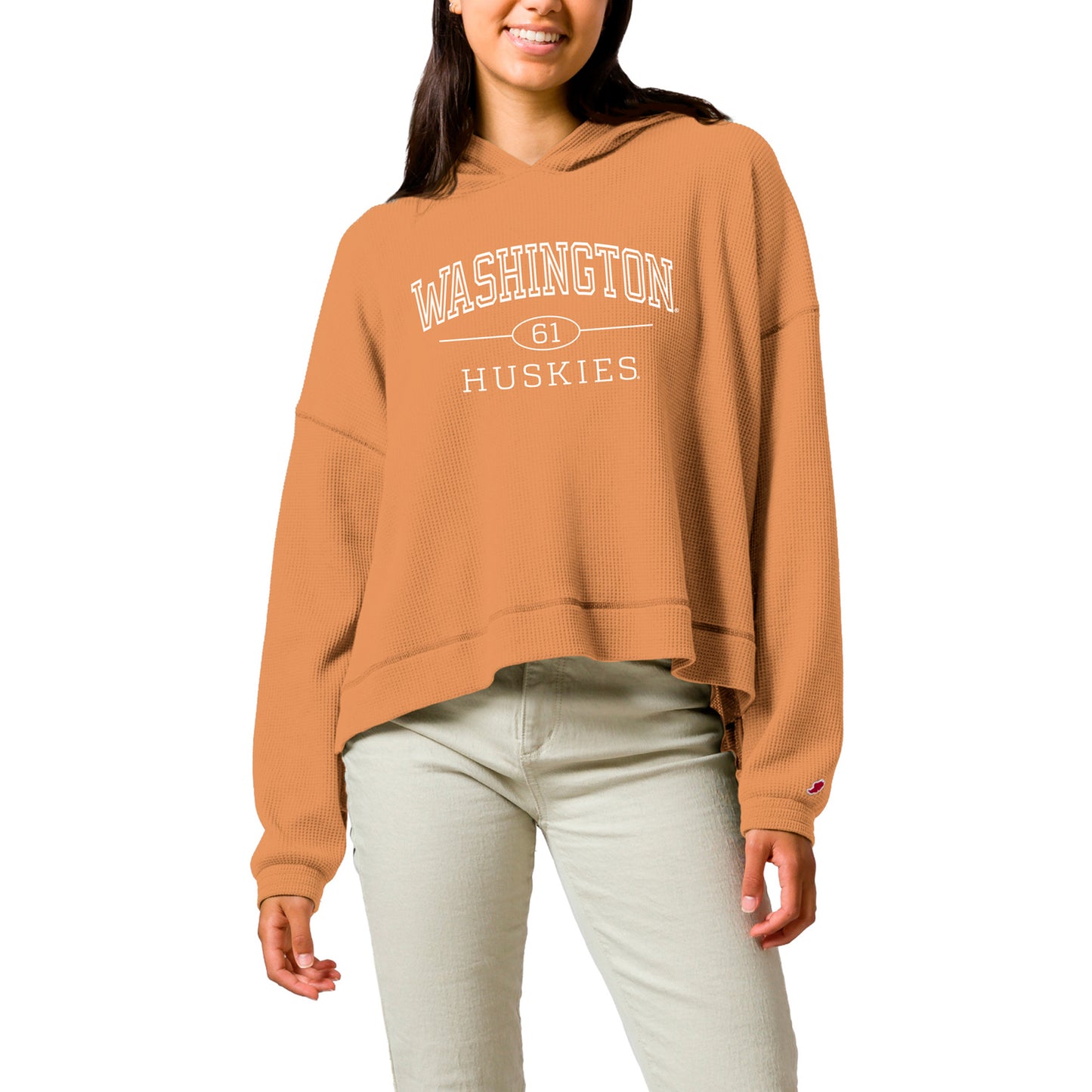Women's League Collegiate Wear Tan Washington Huskies Waffle Oversized Long Sleeve Hoodie T-Shirt